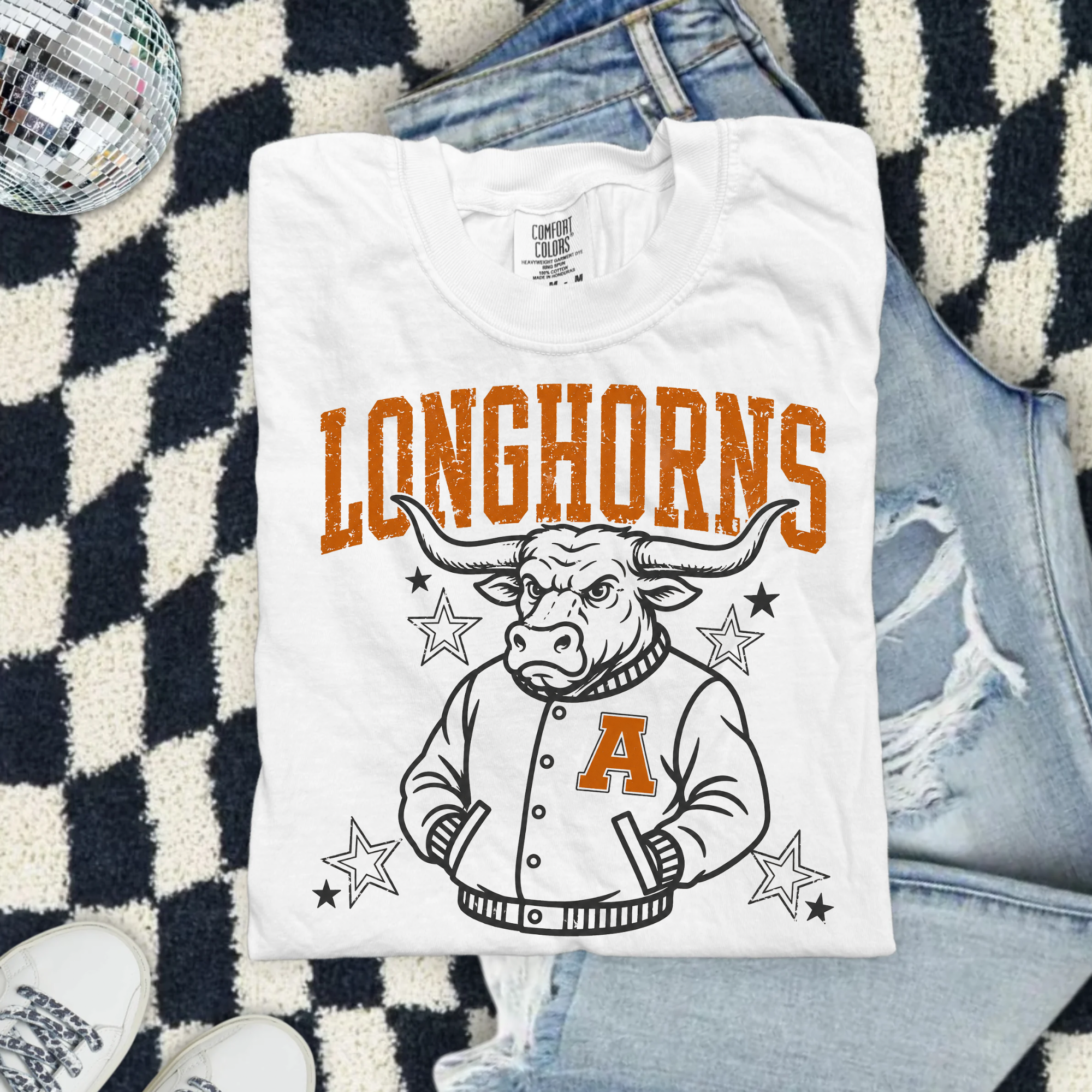 Alex Longhorns Mascot Tee — Vintage Varsity Bull Graphic T-Shirt