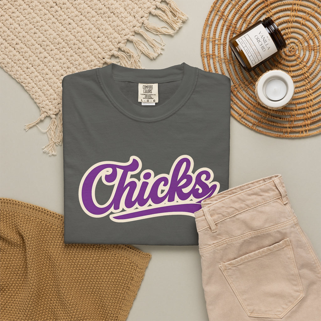 Chicks Script T‑Shirt — Vintage Baseball Style Logo Tee