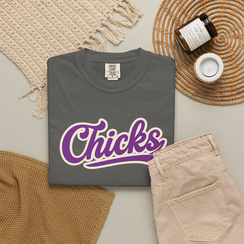 Chicks Script T‑Shirt — Vintage Baseball Style Logo Tee