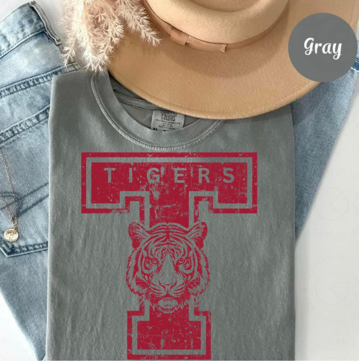 Tigers Letter T-Shirt — Vintage Distressed Tiger Graphic Tee