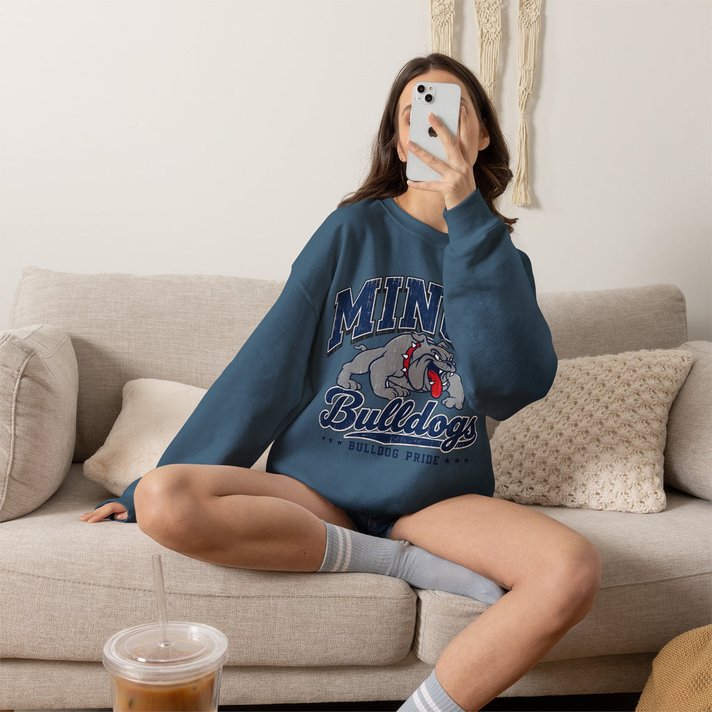 Minco Bulldogs Crewneck Sweatshirt — School Spirit Bulldog Pride Pullover