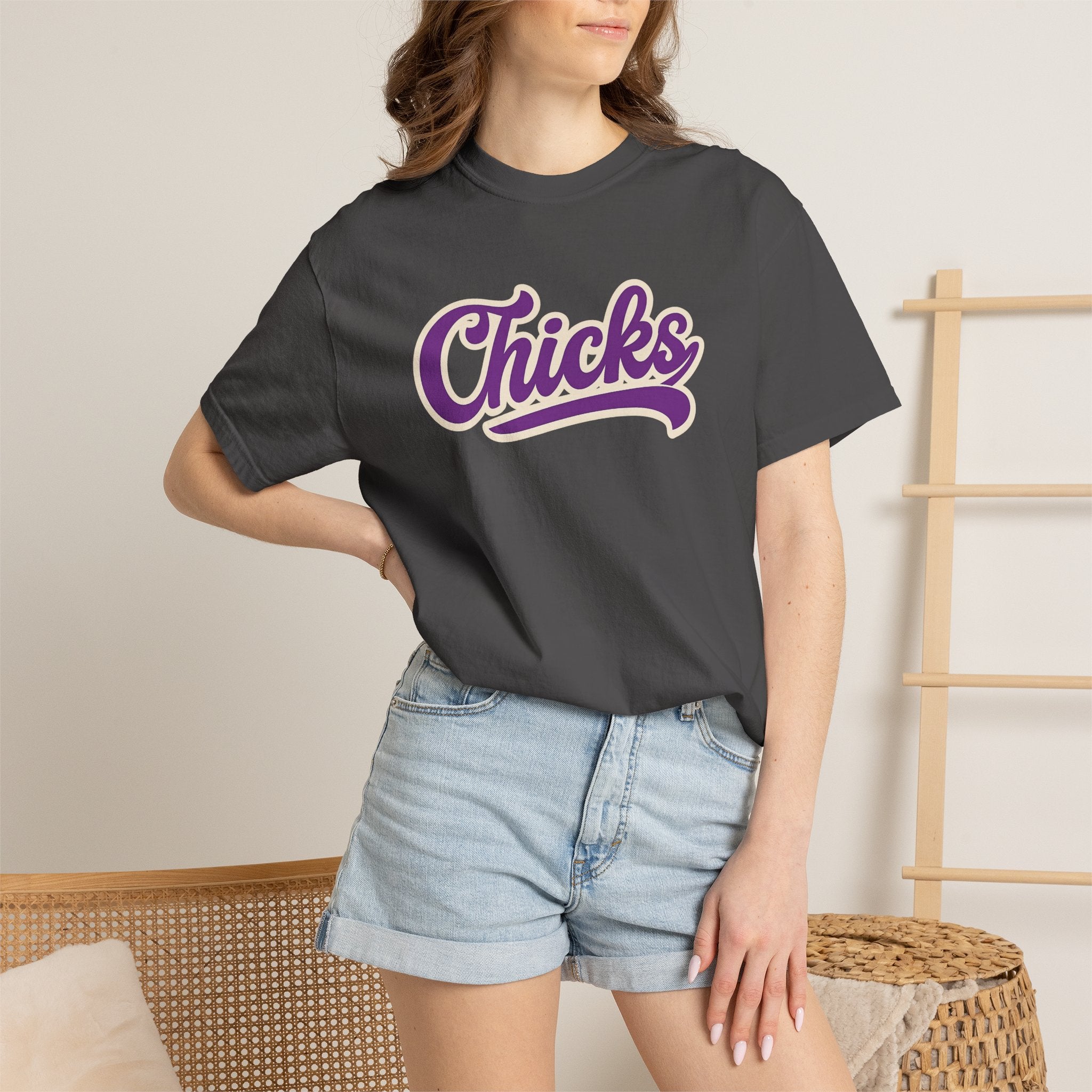 Chicks Script T‑Shirt — Vintage Baseball Style Logo Tee