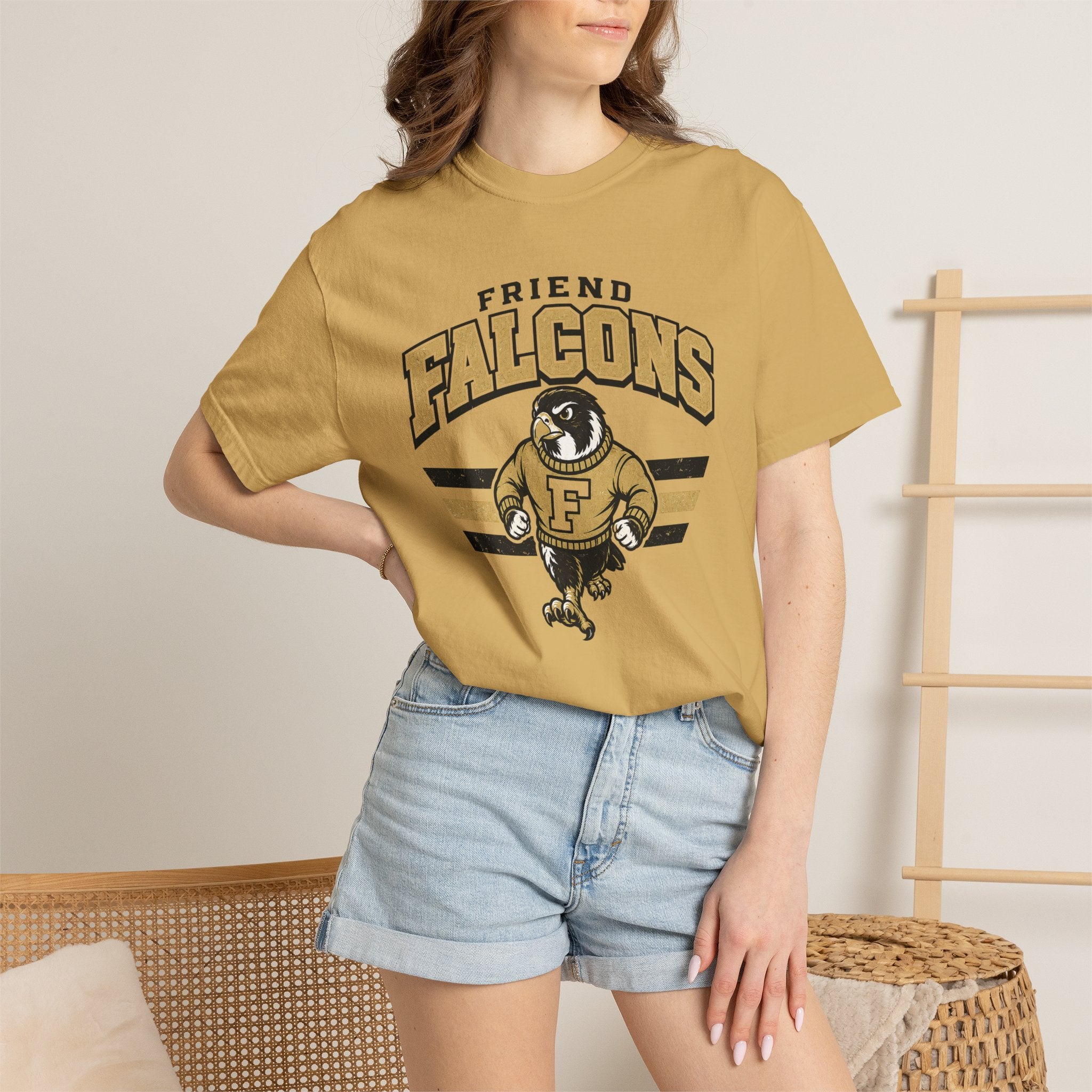 Falcons Vintage Mascot T-Shirt — "Friend Falcons" Retro School Tee