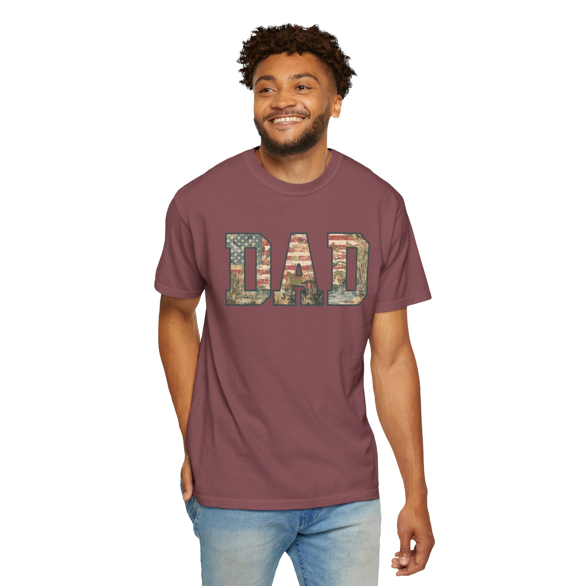 Dad Patriotic Camo T-Shirt – American Flag & Woodland Camouflage Dad Tee