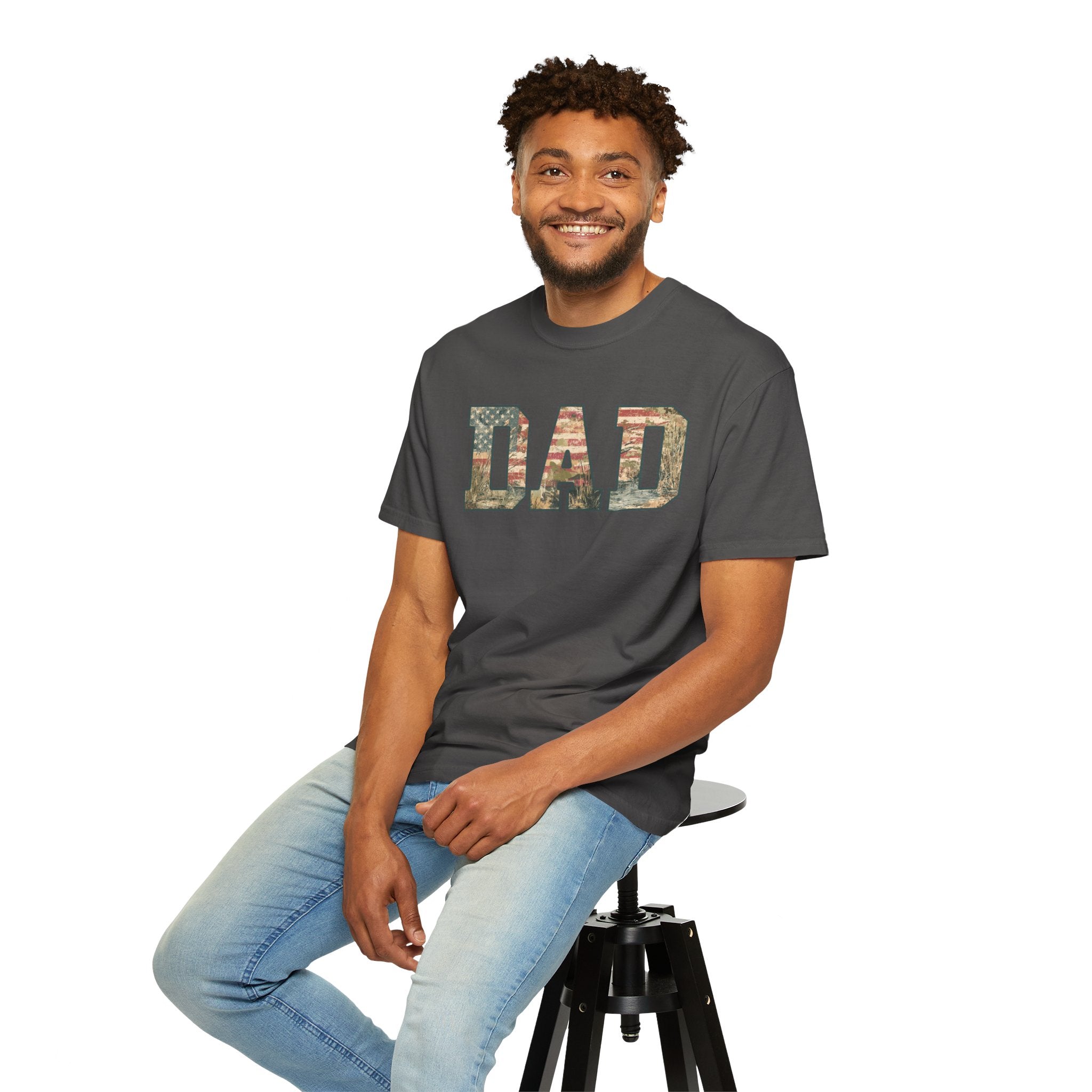 Dad Patriotic Camo T-Shirt – American Flag & Woodland Camouflage Dad Tee
