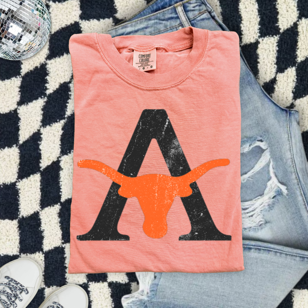 Alex Longhorn Letter T-Shirt — Vintage Texas University Style Tee