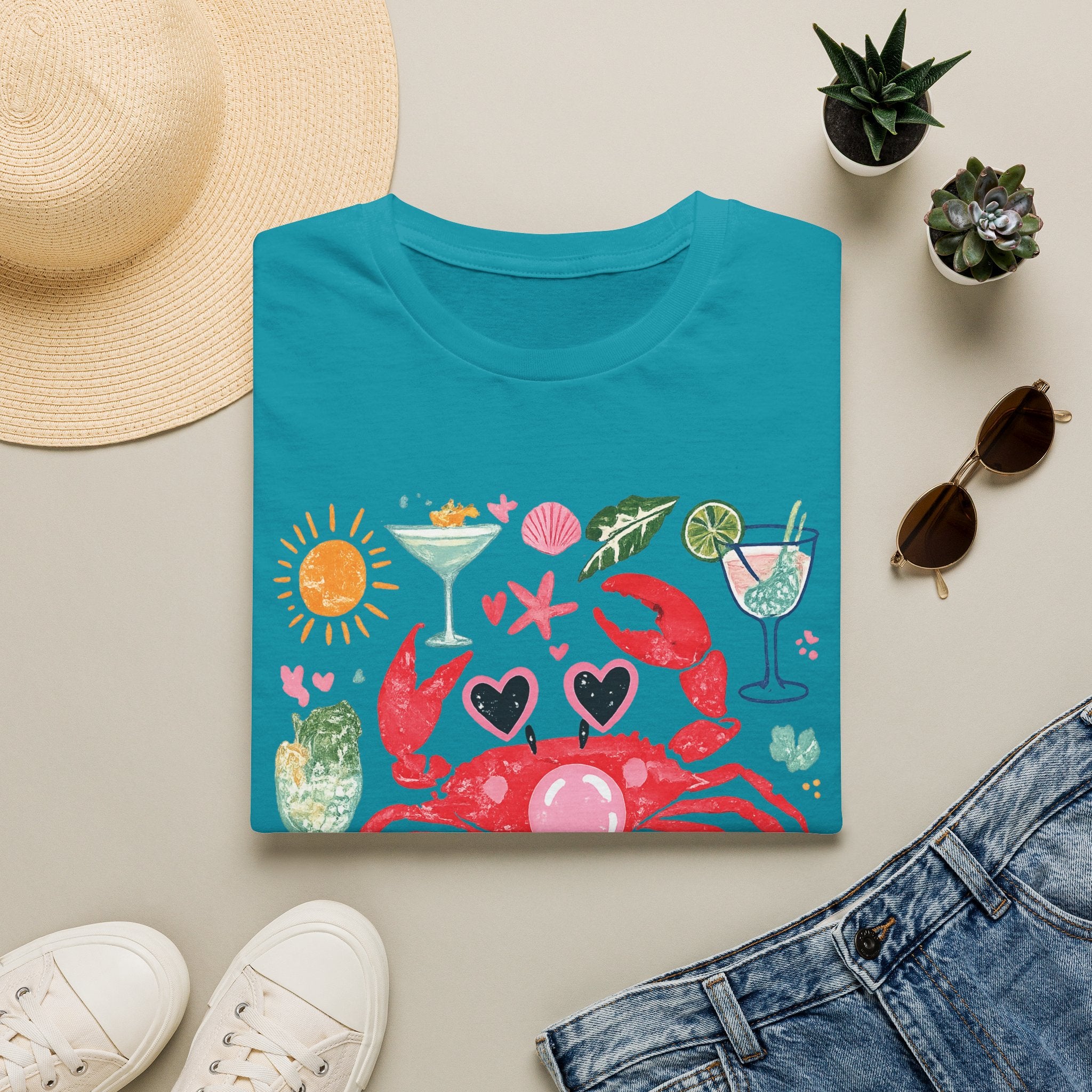 Crabby Cocktail Beach T-Shirt — Cute Summer Crab Graphic Tee