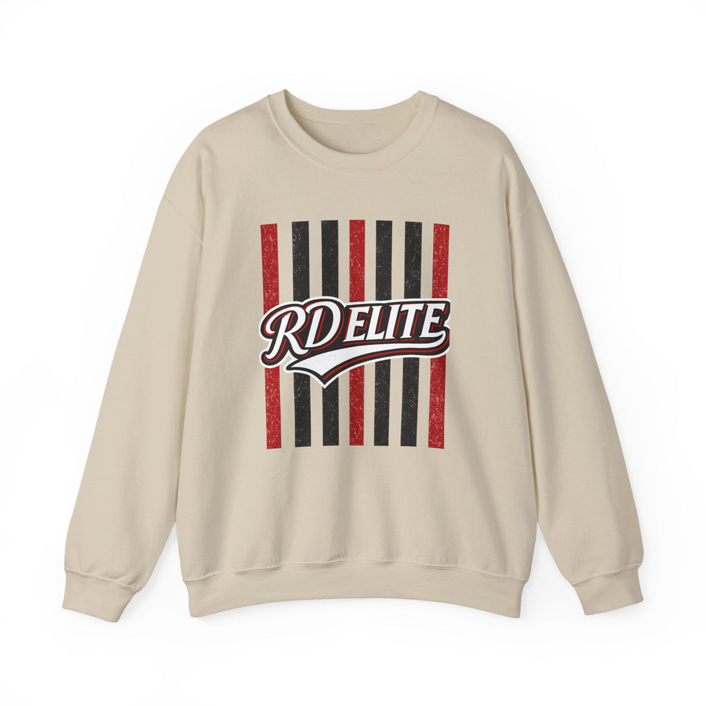 RD Elite Striped Crewneck Sweatshirt — Retro Red & Black Athletic Design