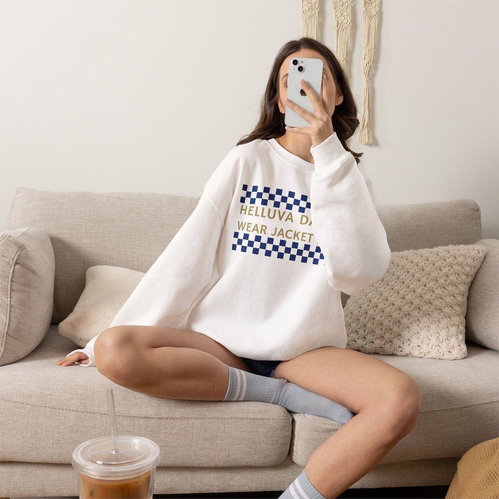 Helluva Day to Wear Jacket Blue Checkerboard Graphic Sweatshirt