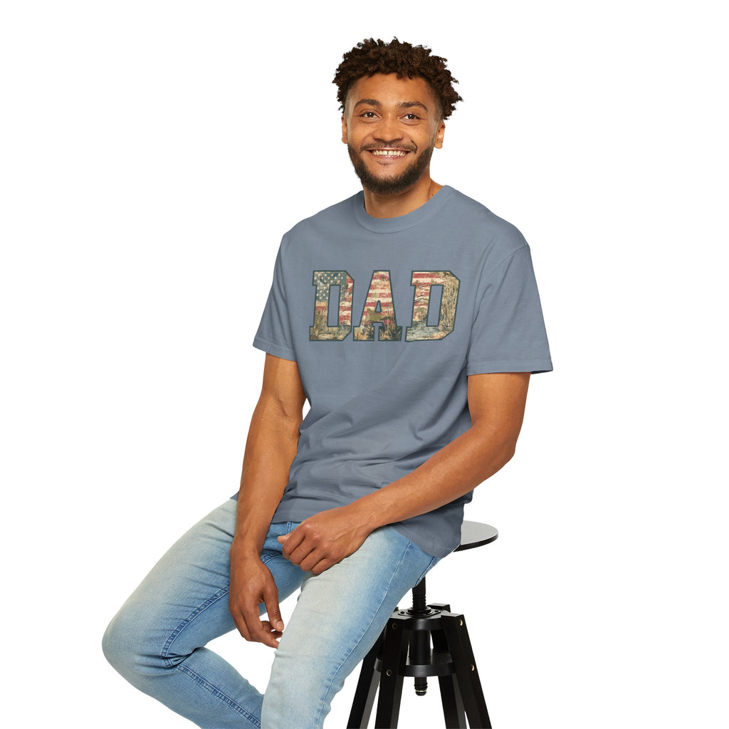 Dad Patriotic Camo T-Shirt – American Flag & Woodland Camouflage Dad Tee