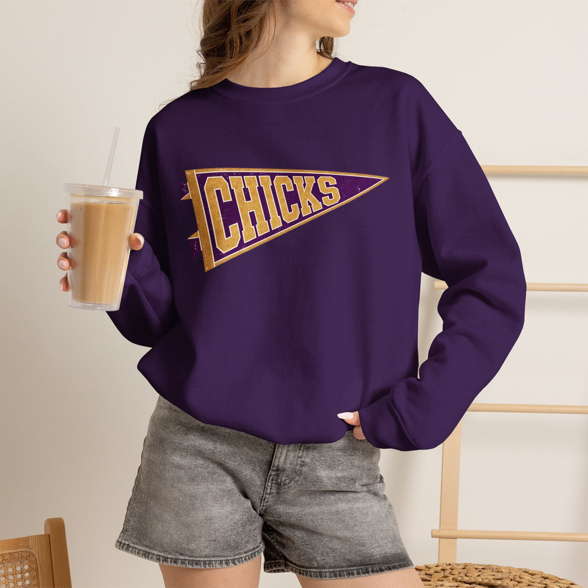 Chicks Vintage Pennant Crewneck Sweatshirt