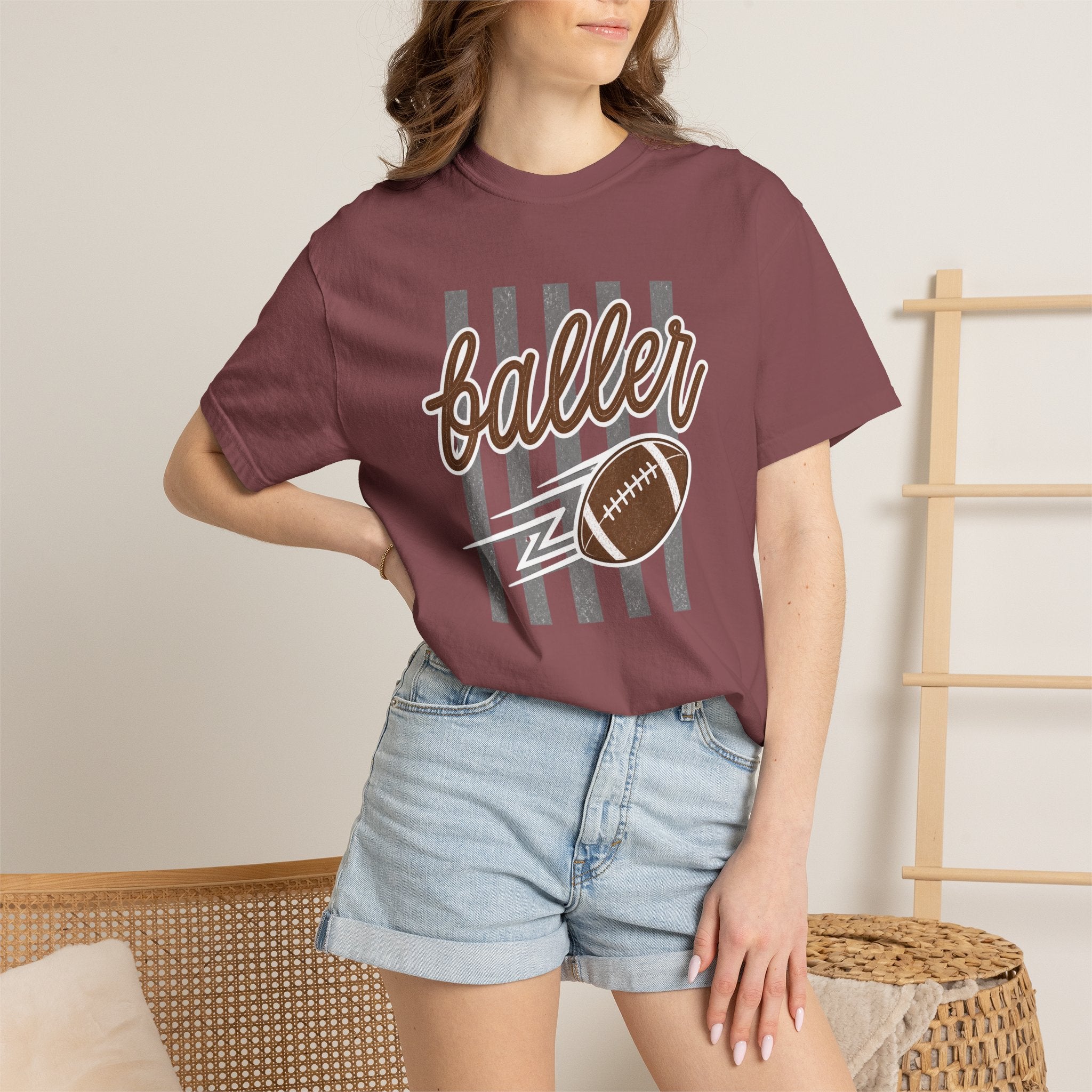 Retro Football Baller Comfort Colors Tee – Vintage Game Day Shirt