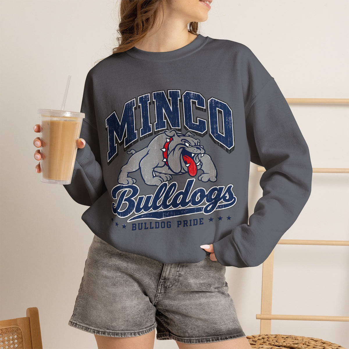 Minco Bulldogs Crewneck Sweatshirt — School Spirit Bulldog Pride Pullover