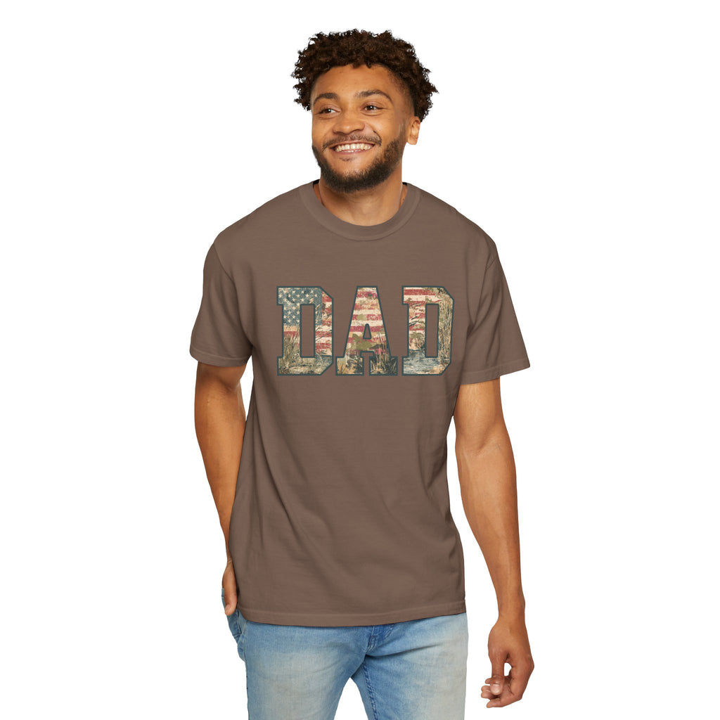 Dad Patriotic Camo T-Shirt – American Flag & Woodland Camouflage Dad Tee