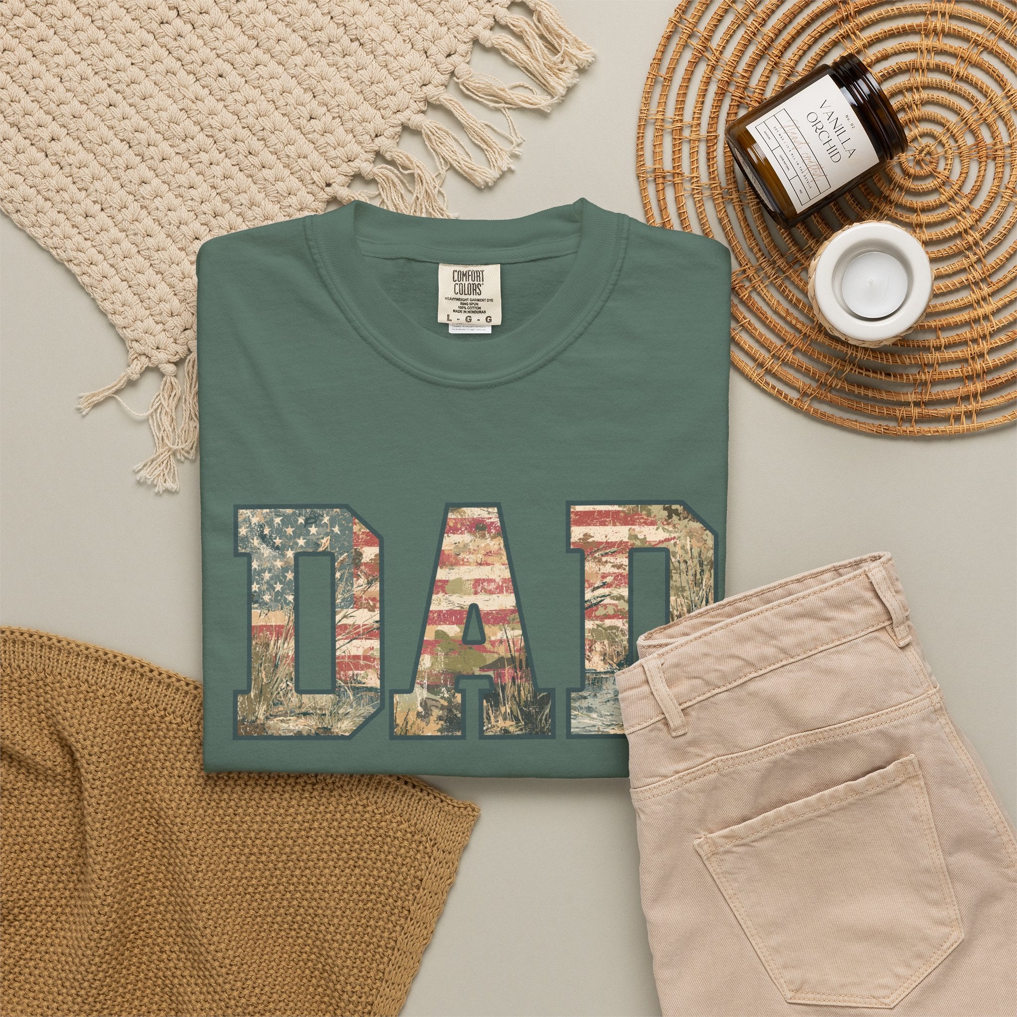 Dad Patriotic Camo T-Shirt – American Flag & Woodland Camouflage Dad Tee
