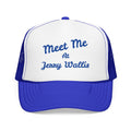 Meet Me At Jenny Wallis Foam Trucker Hat — Retro Script Mesh Cap