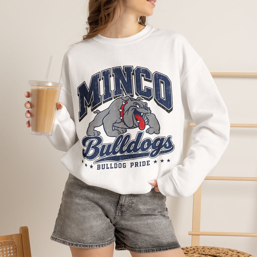Minco Bulldogs Crewneck Sweatshirt — School Spirit Bulldog Pride Pullover