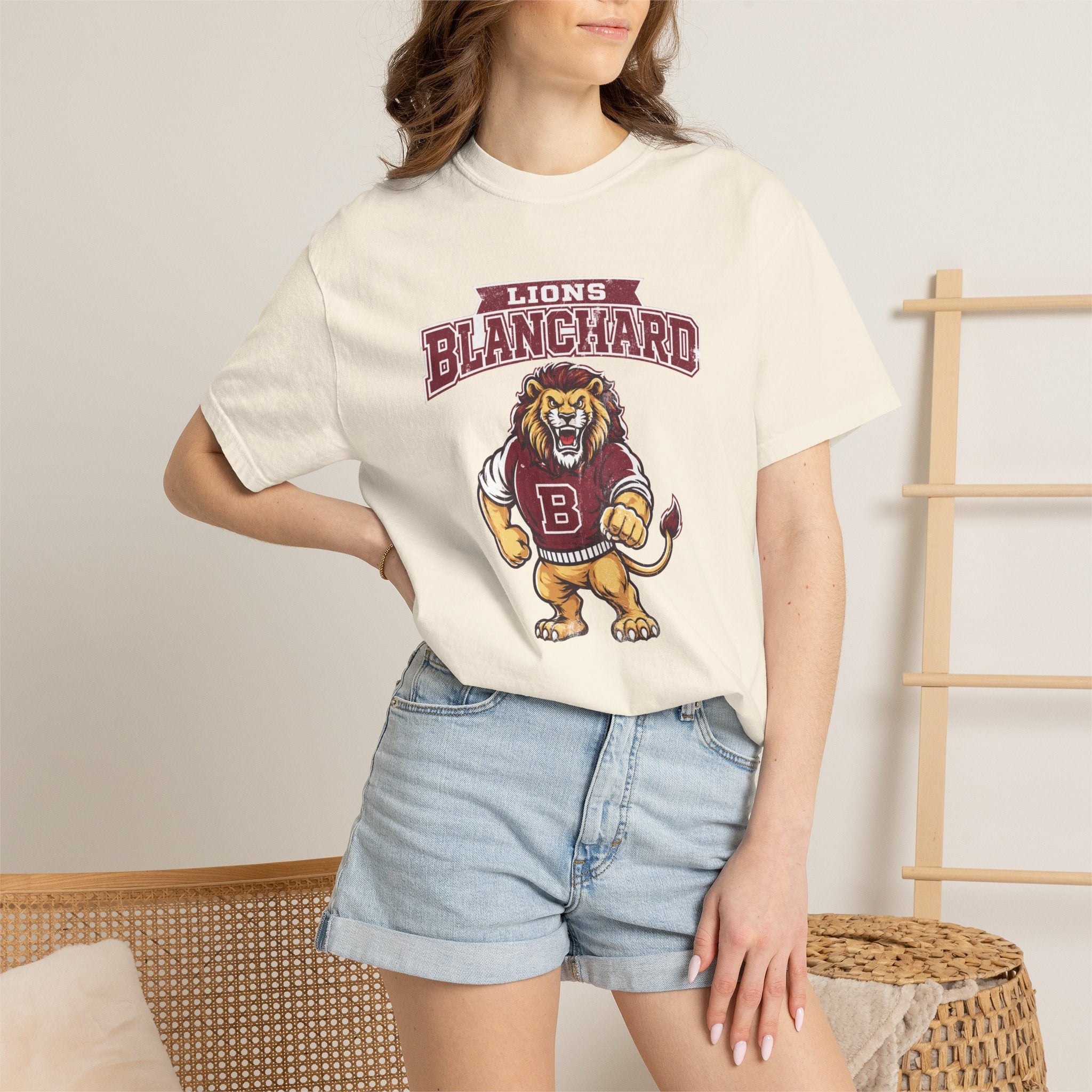 Blanchard Lions Mascot — Vintage School Spirit Tee