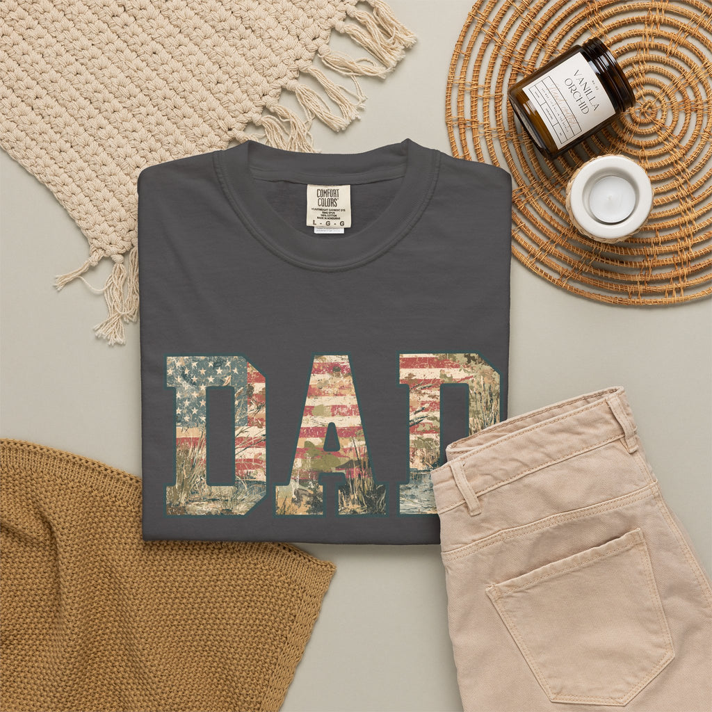 Dad Patriotic Camo T-Shirt – American Flag & Woodland Camouflage Dad Tee