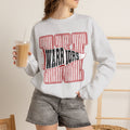 Warriors Crewneck Sweatshirt — Vintage Red Stripe School Spirit Pullover