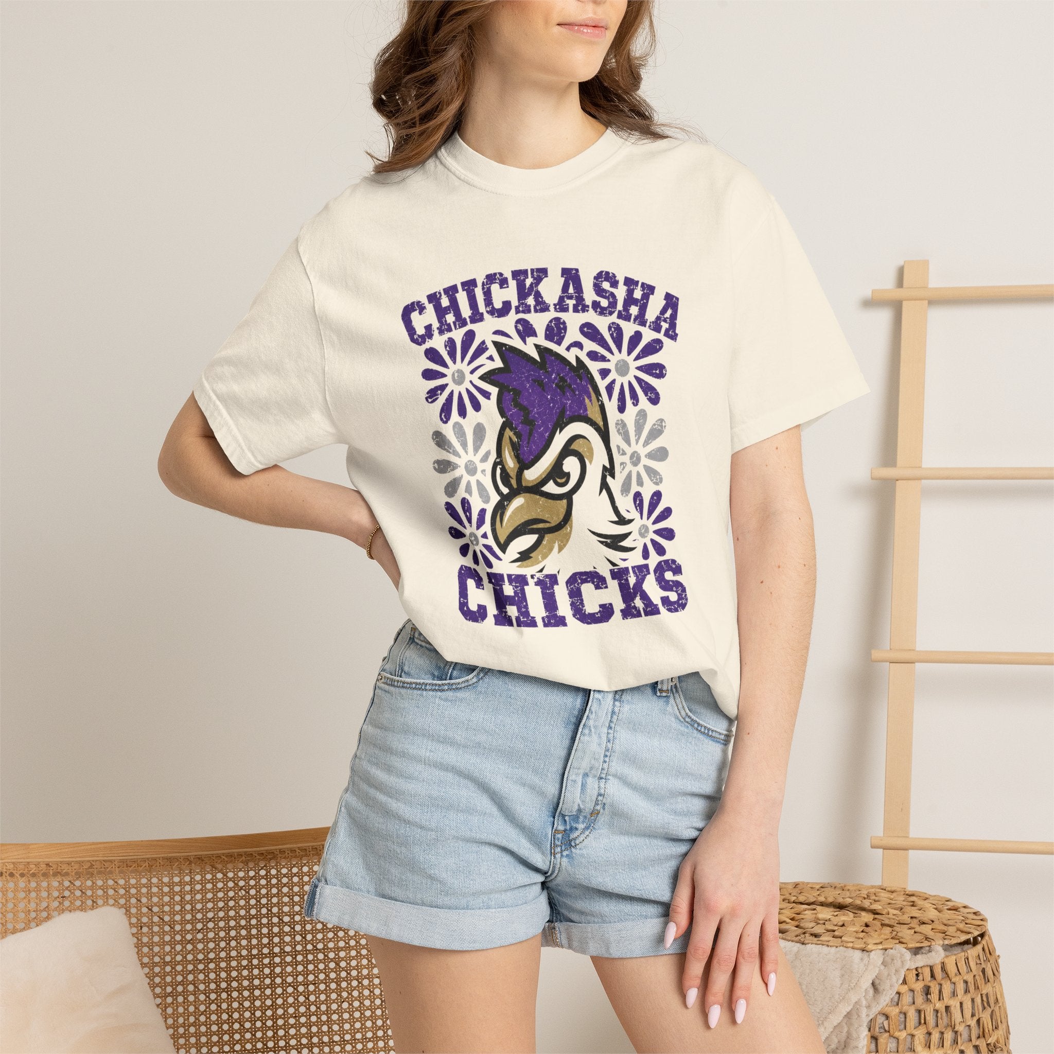 Chickasha Chicks Mascot T-Shirt — Vintage Floral School Spirit Tee