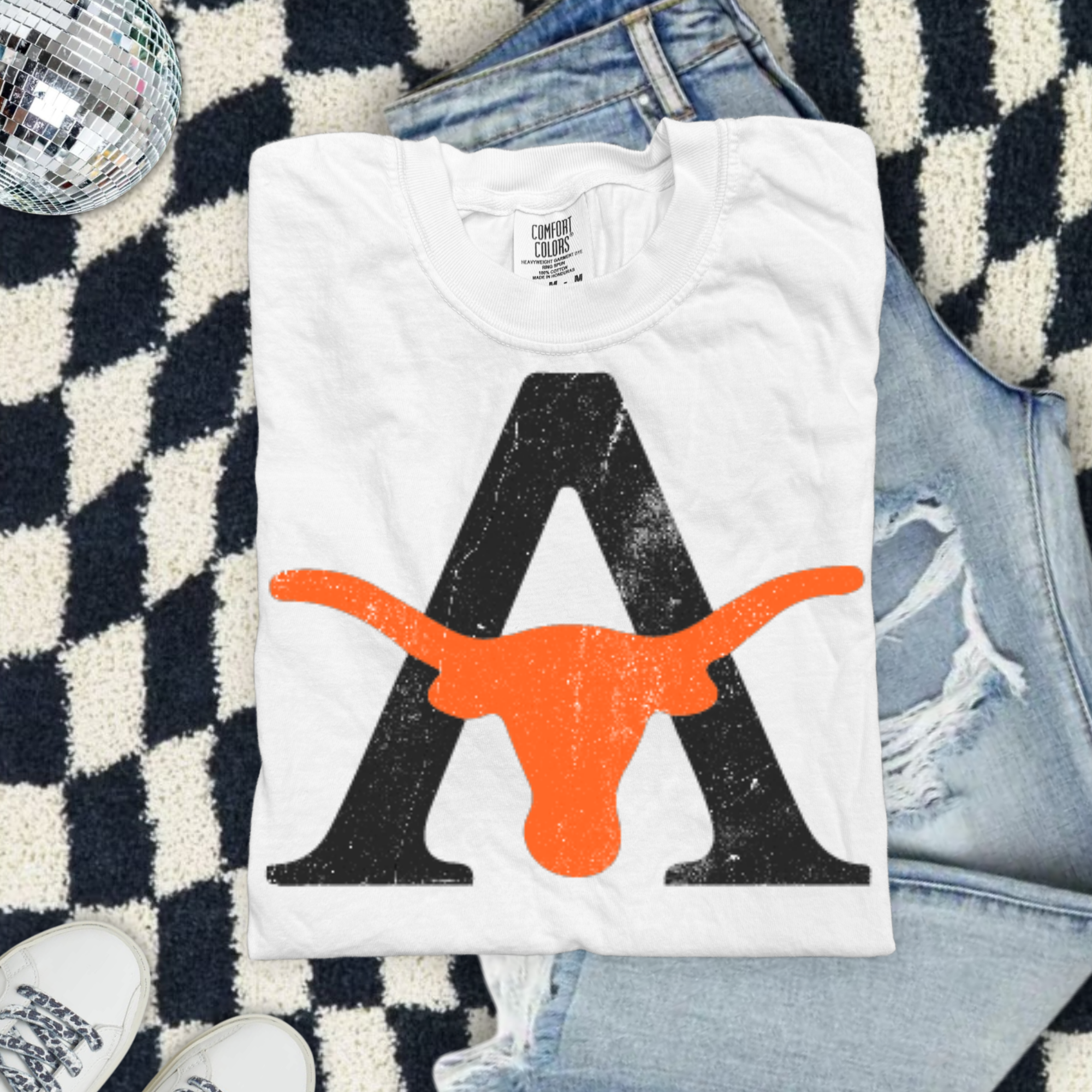 Alex Longhorn Letter T-Shirt — Vintage Texas University Style Tee