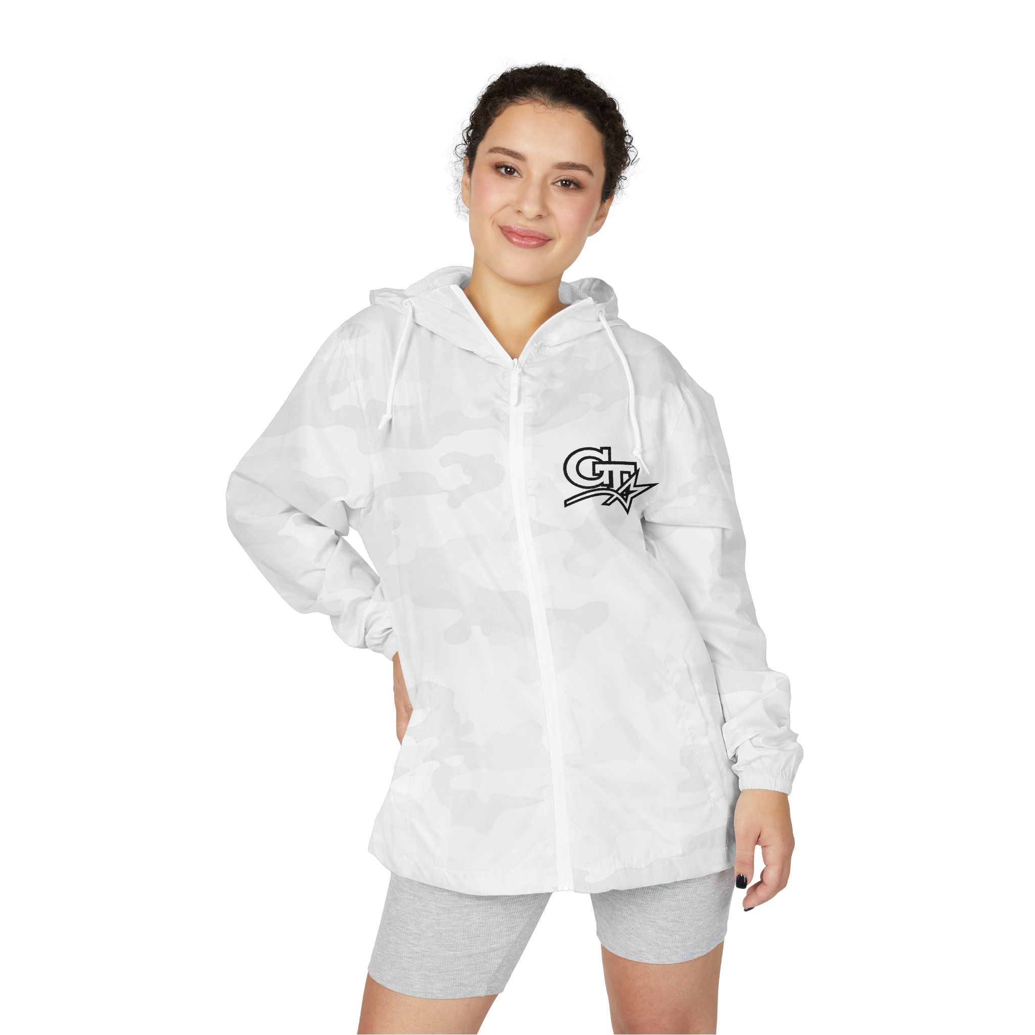 GT Windbreaker Jacket — White Lightweight Full‑Zip Hoodie