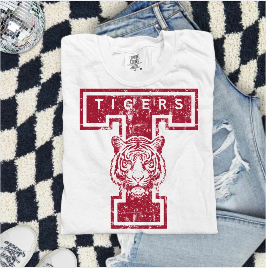 Tigers Letter T-Shirt — Vintage Distressed Tiger Graphic Tee