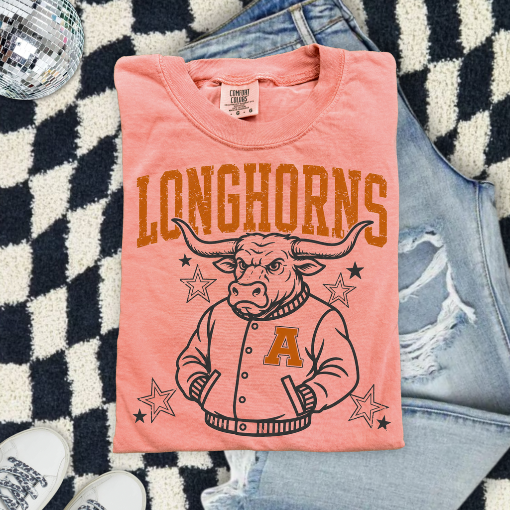 Alex Longhorns Mascot Tee — Vintage Varsity Bull Graphic T-Shirt