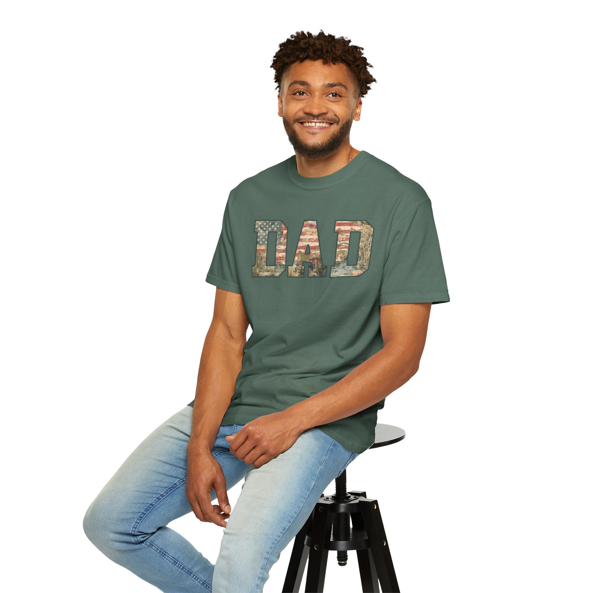 Dad Patriotic Camo T-Shirt – American Flag & Woodland Camouflage Dad Tee