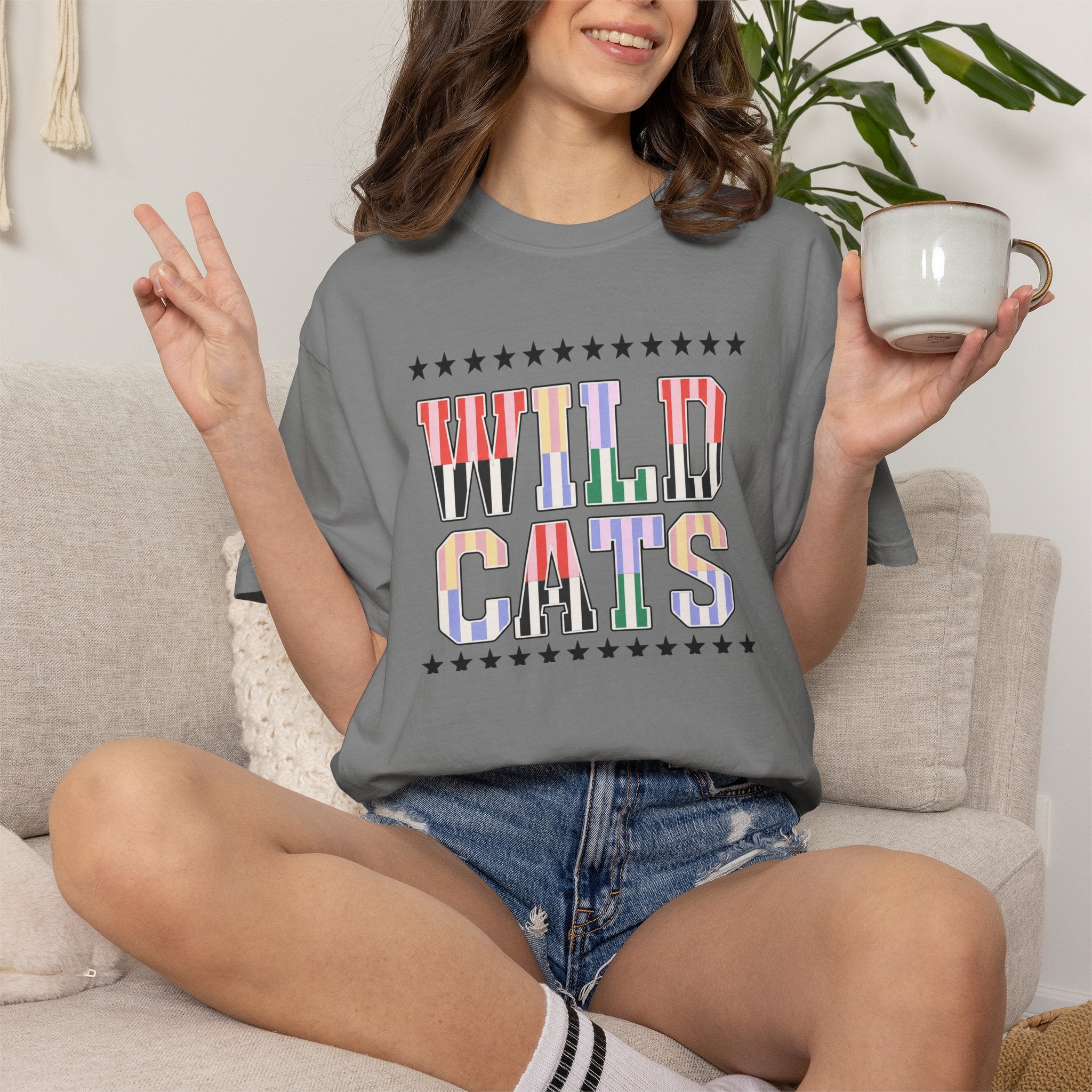 Wild Cats Graphic T-Shirt — Colorful Retro Lettering Tee