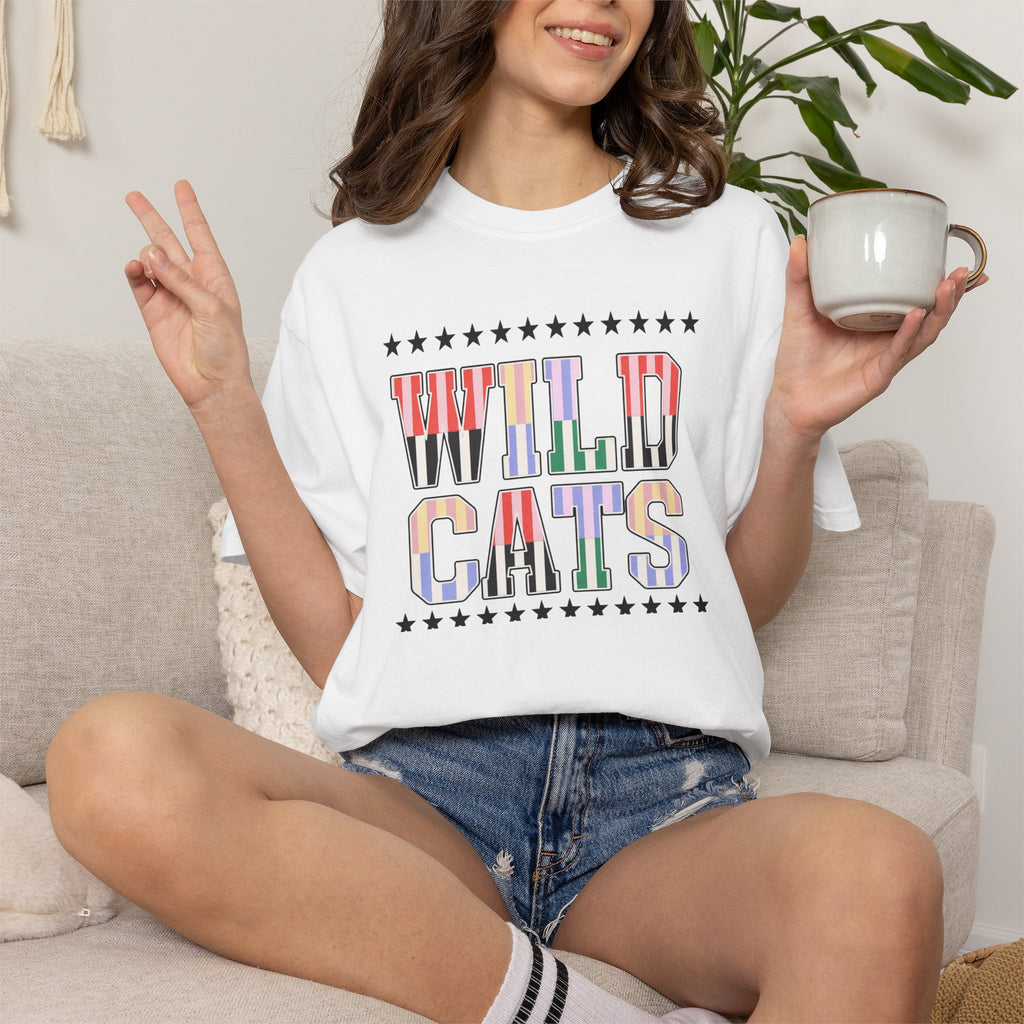 Wild Cats Graphic T-Shirt — Colorful Retro Lettering Tee