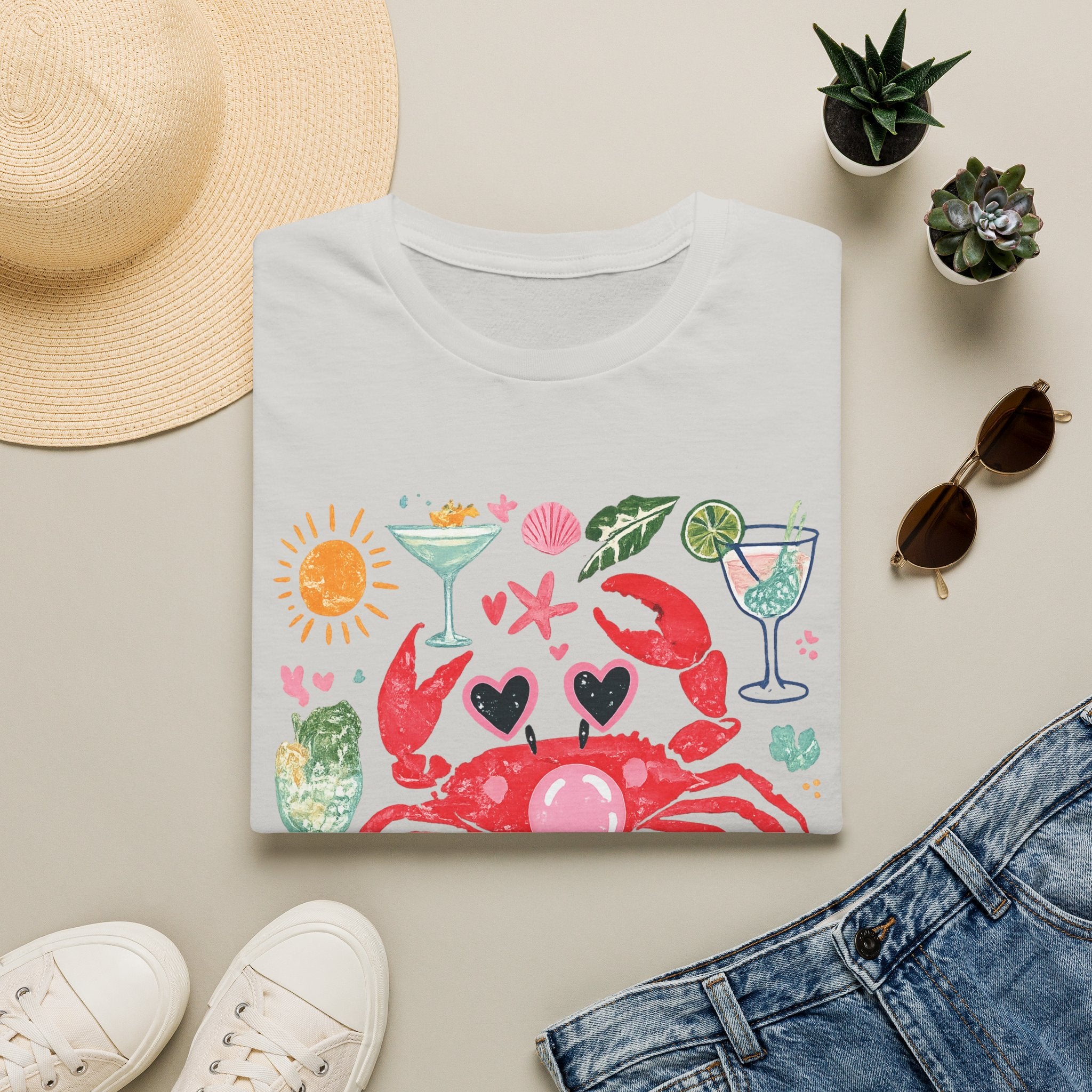 Crabby Cocktail Beach T-Shirt — Cute Summer Crab Graphic Tee