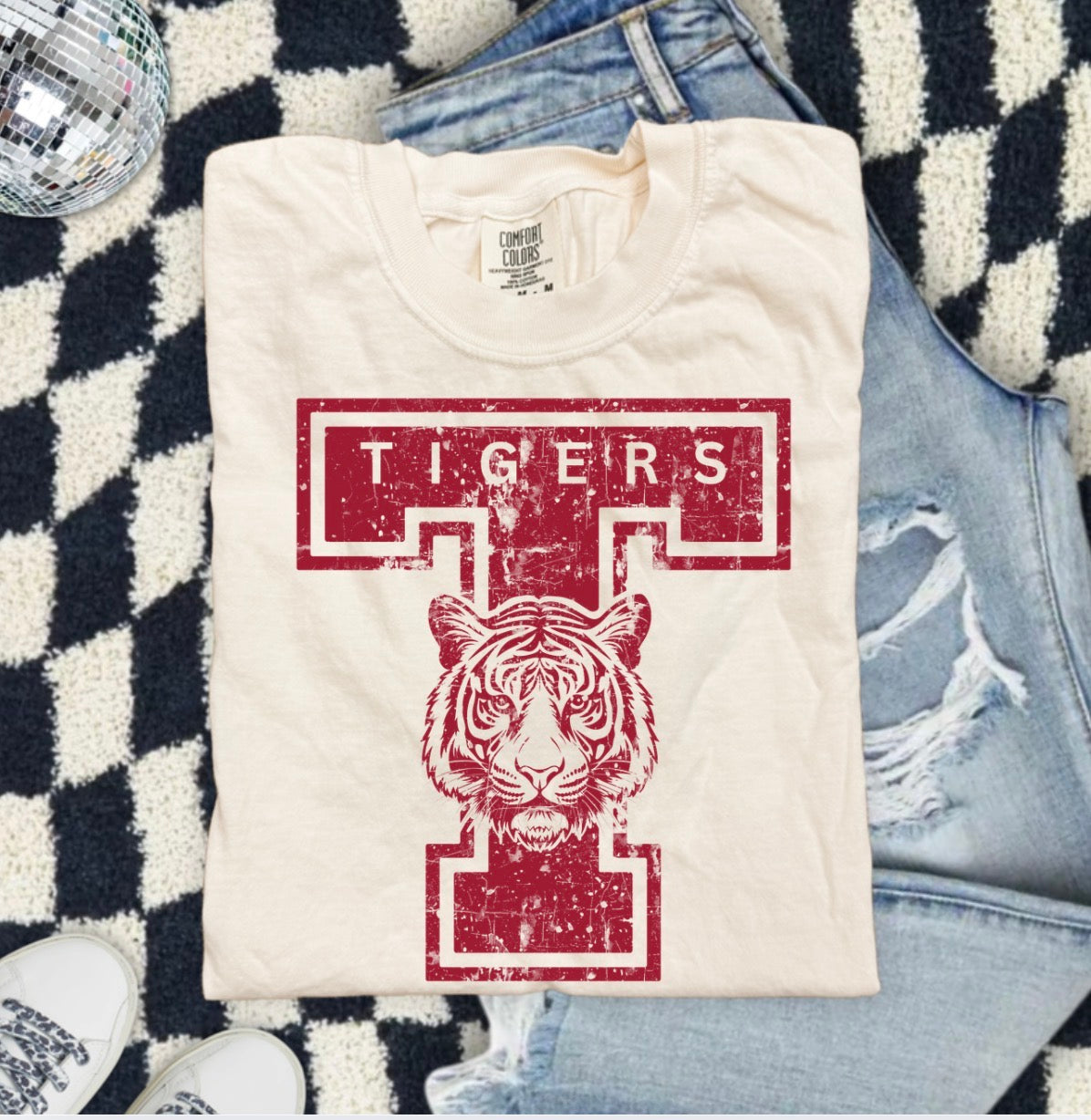 Tigers Letter T-Shirt — Vintage Distressed Tiger Graphic Tee