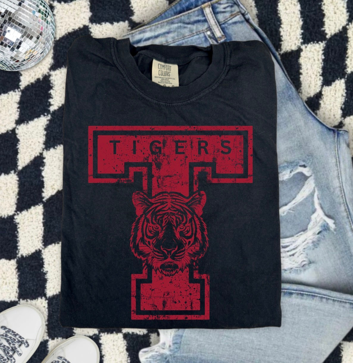 Tigers Letter T-Shirt — Vintage Distressed Tiger Graphic Tee