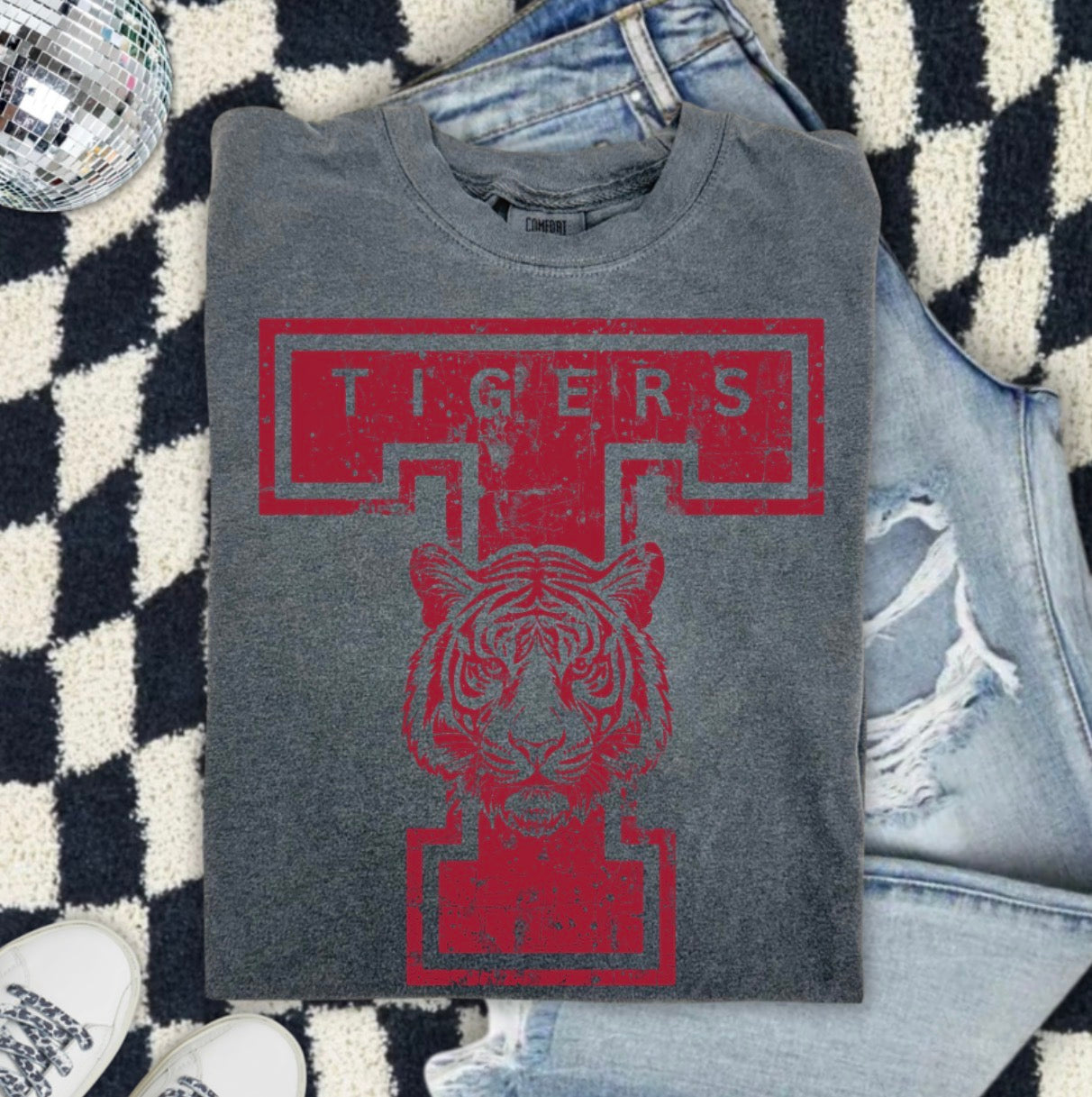 Tigers Letter T-Shirt — Vintage Distressed Tiger Graphic Tee