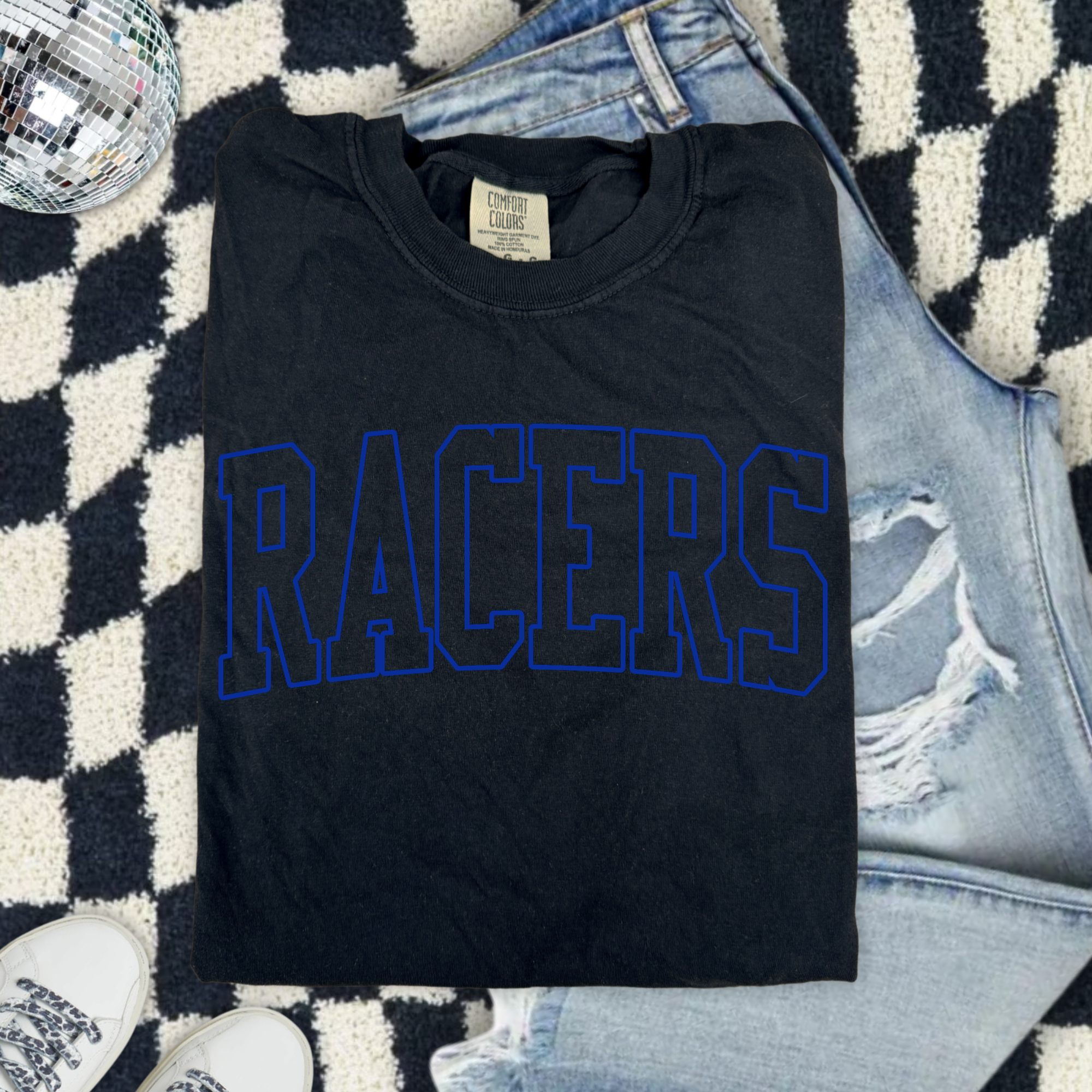 Racers Vintage College Tee — White Graphic T-Shirt