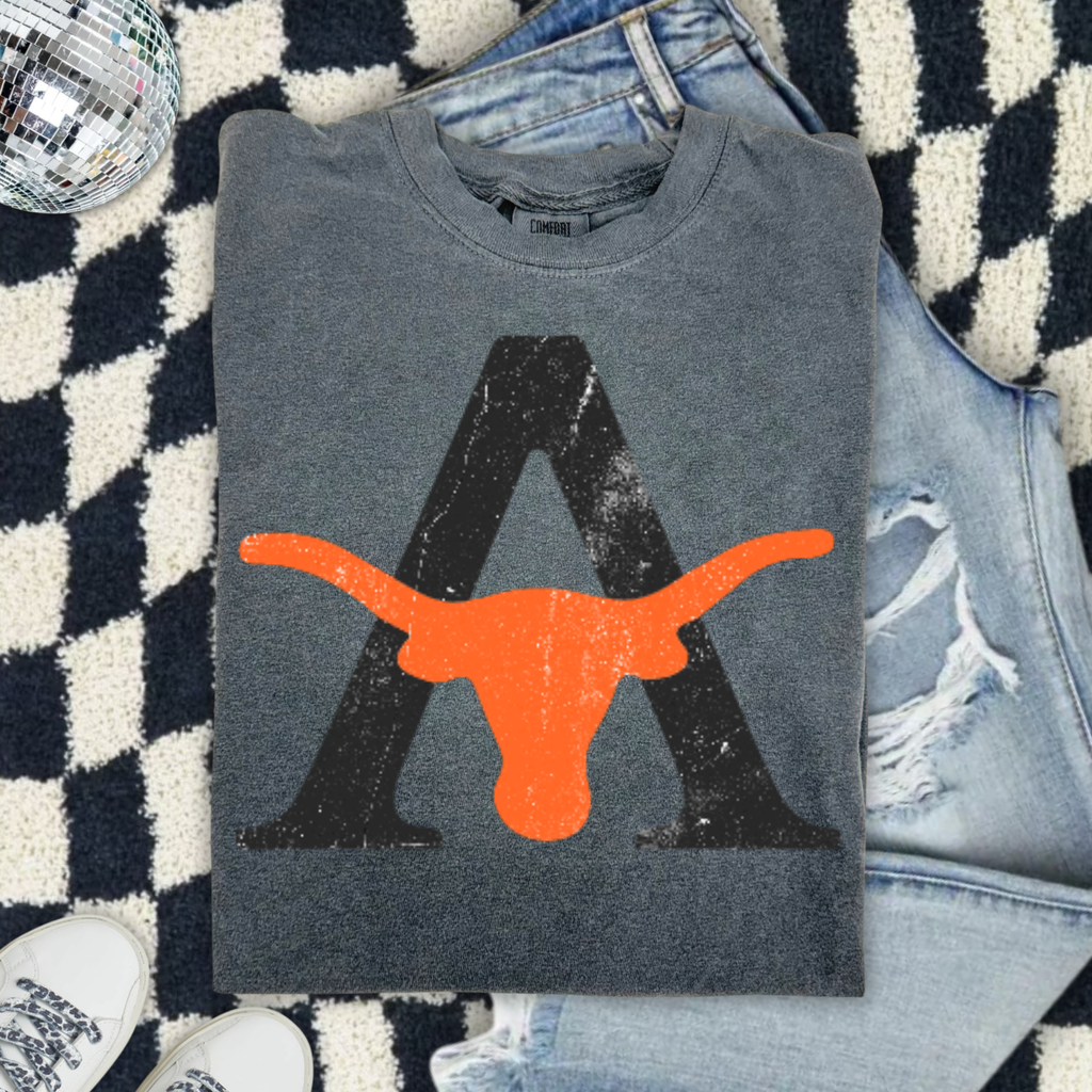 Alex Longhorn Letter T-Shirt — Vintage Texas University Style Tee