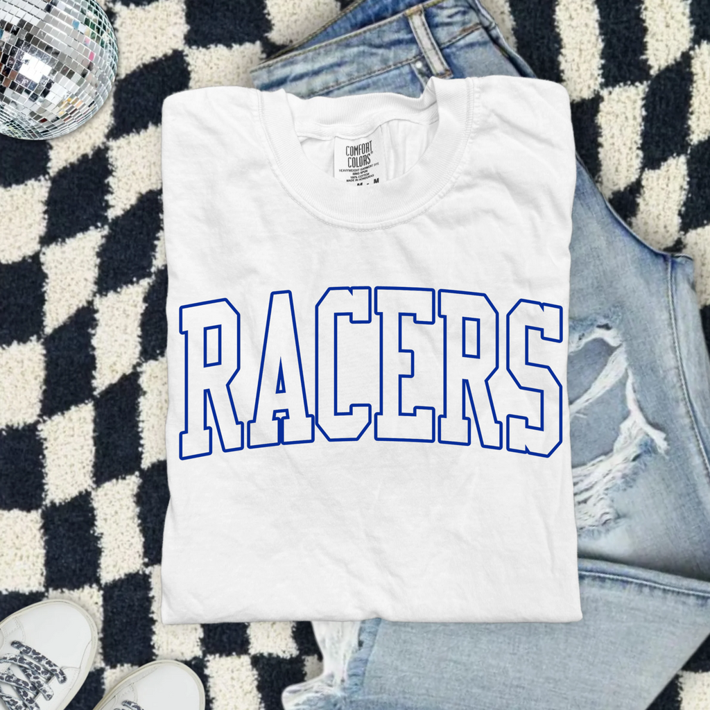 Racers Vintage College Tee — White Graphic T-Shirt
