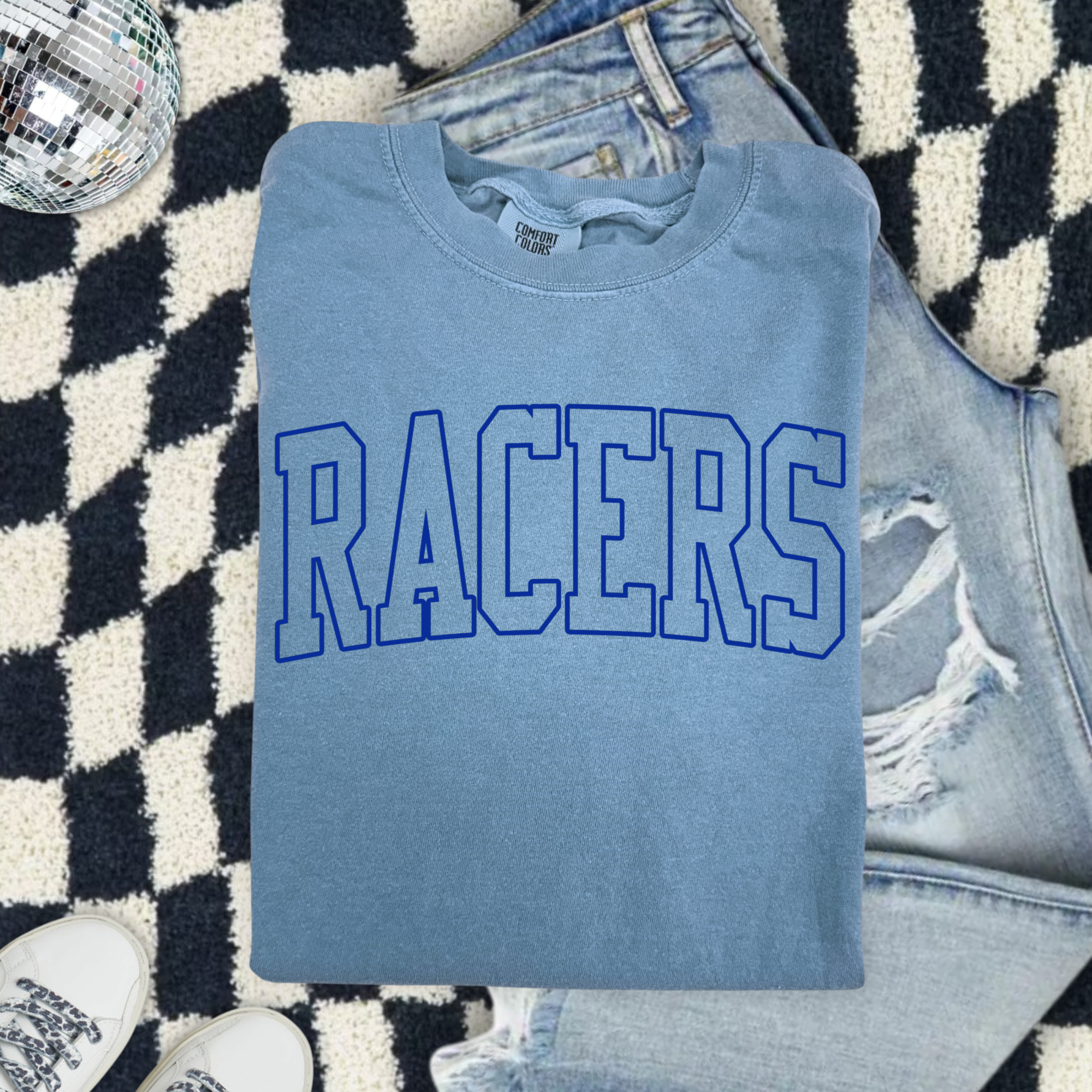 Racers Vintage College Tee — White Graphic T-Shirt