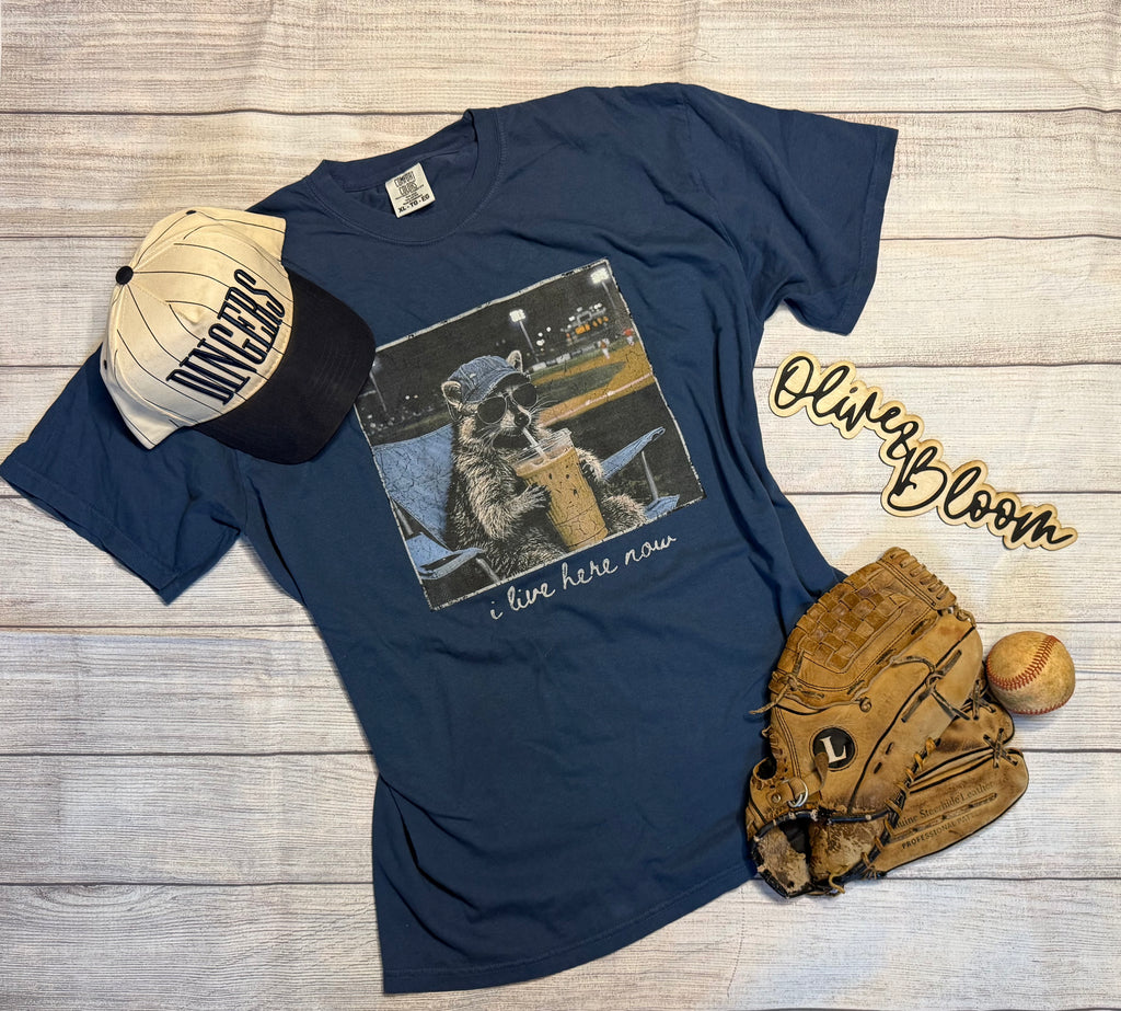 Raccoon Ballpark  — "I Live Here Now" Graphic Comfort Colors Tee
