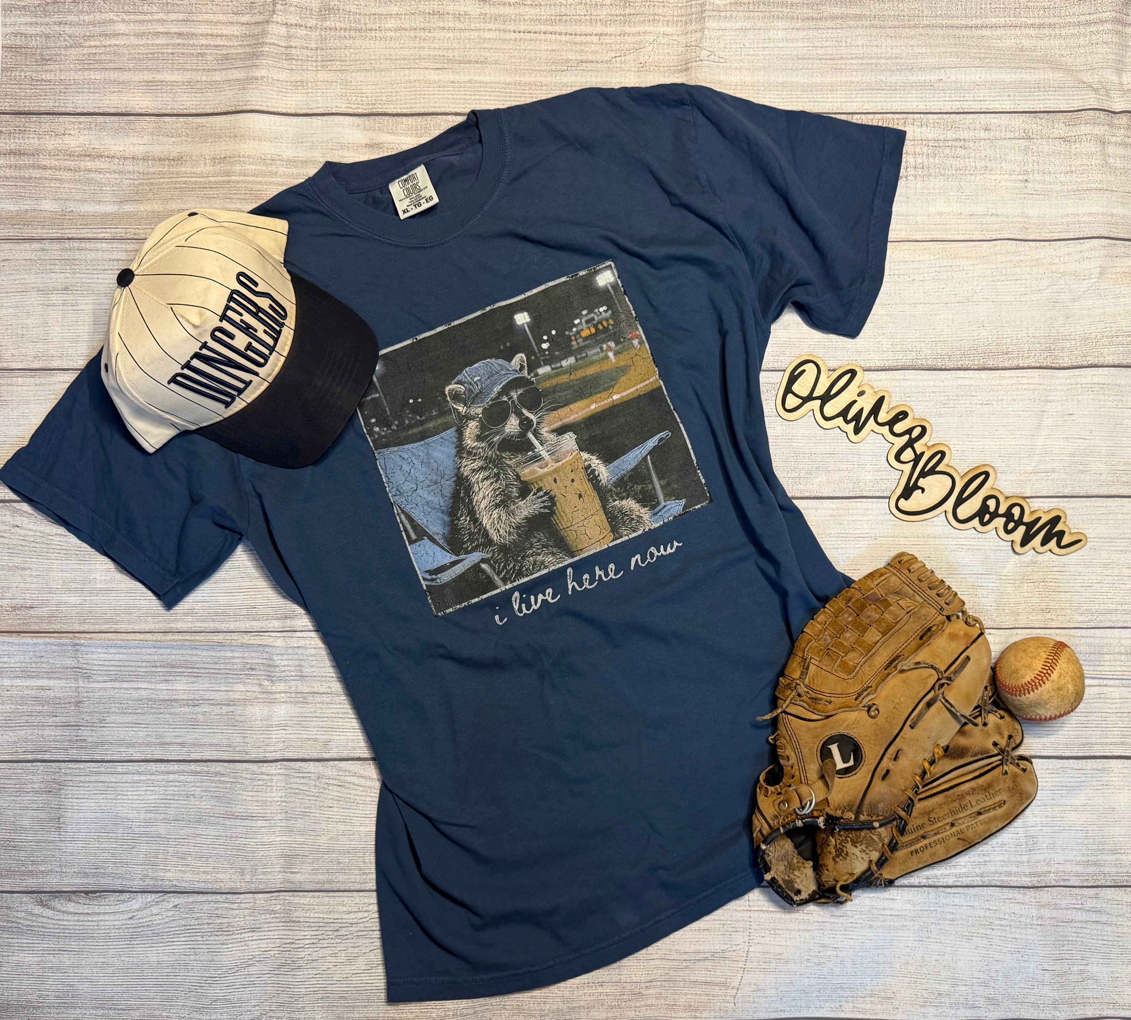 Raccoon Ballpark  — "I Live Here Now" Graphic Comfort Colors Tee