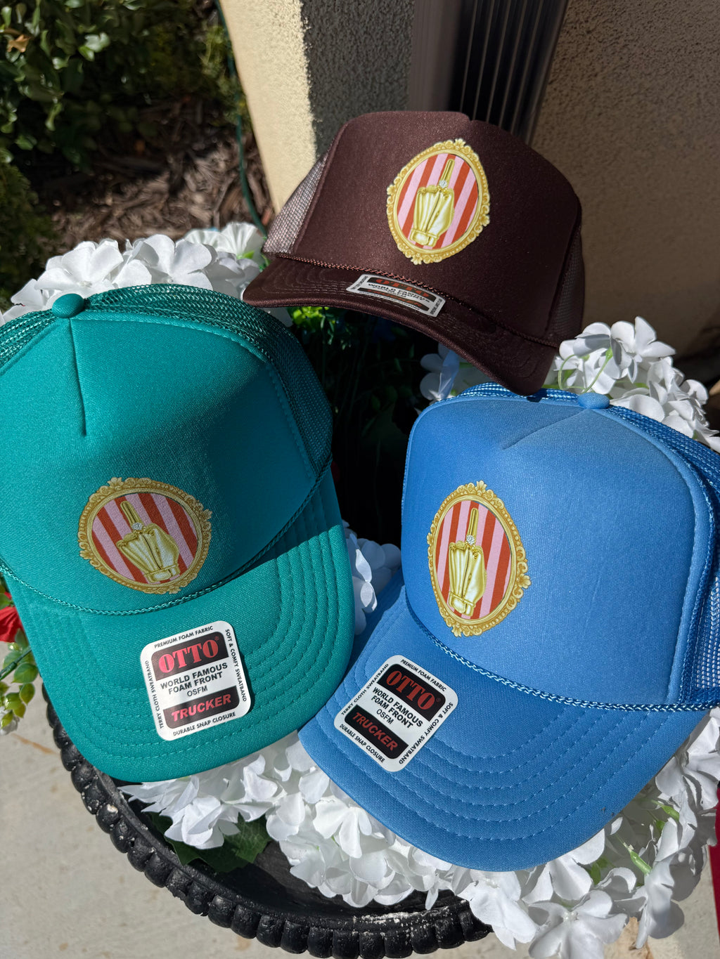Olive & Bloom Original Gold Hand Foam Trucker Hat