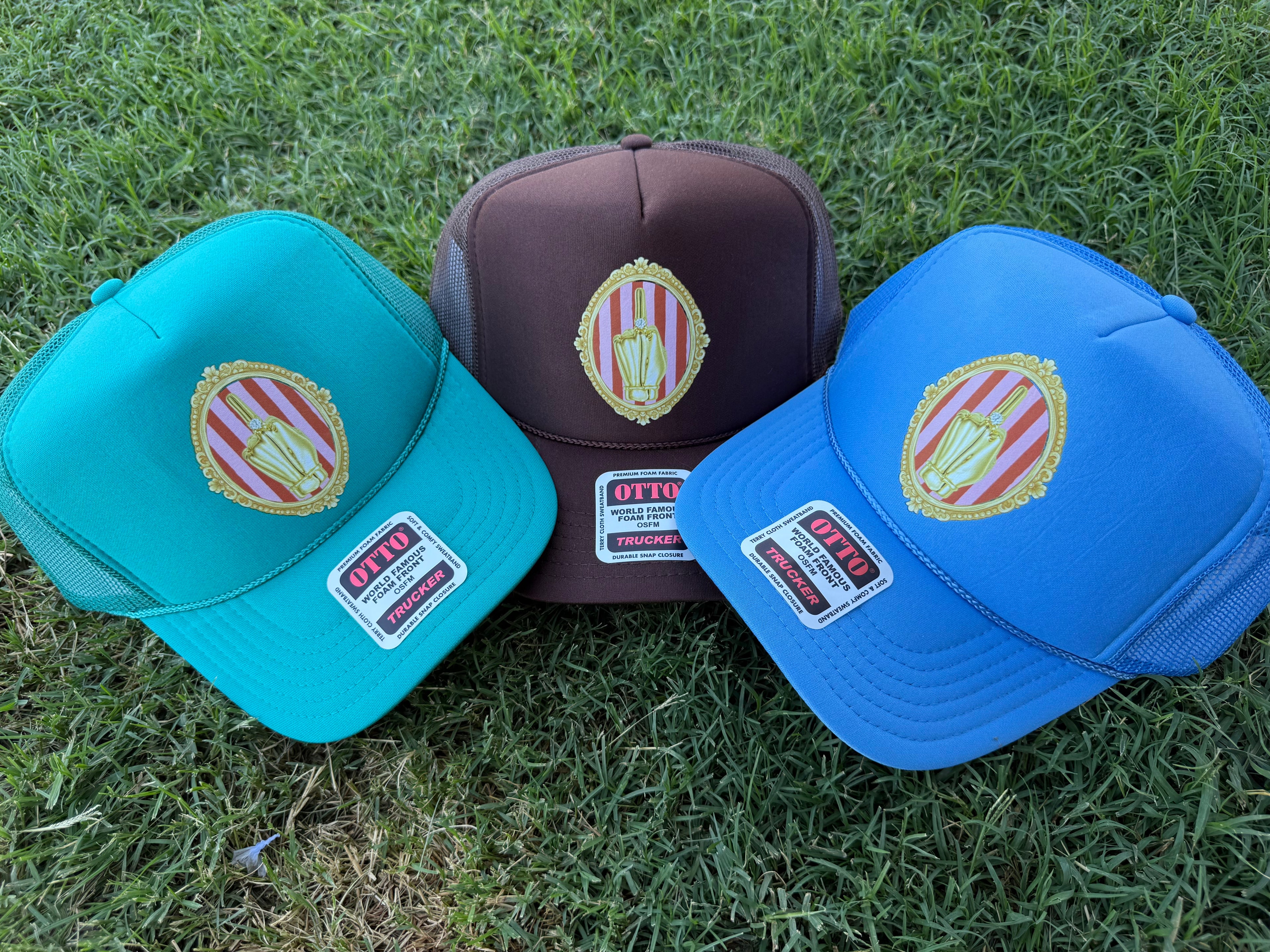 Olive & Bloom Original Gold Hand Foam Trucker Hat