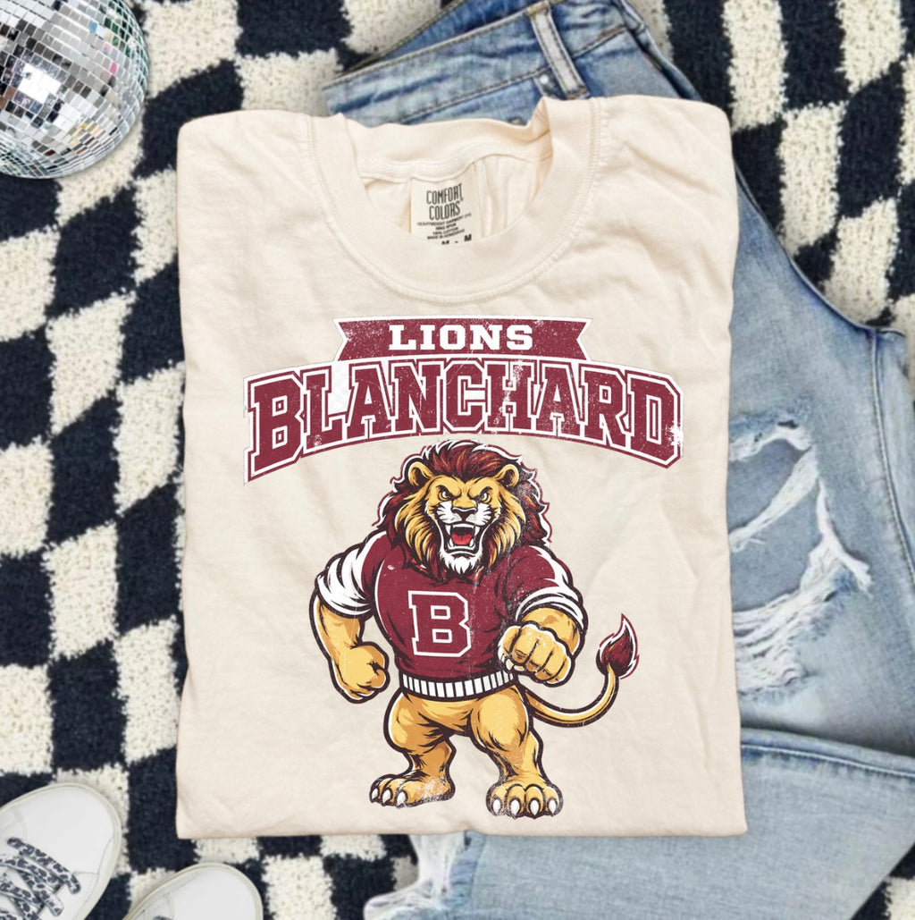 Blanchard Lions Mascot — Vintage School Spirit Tee