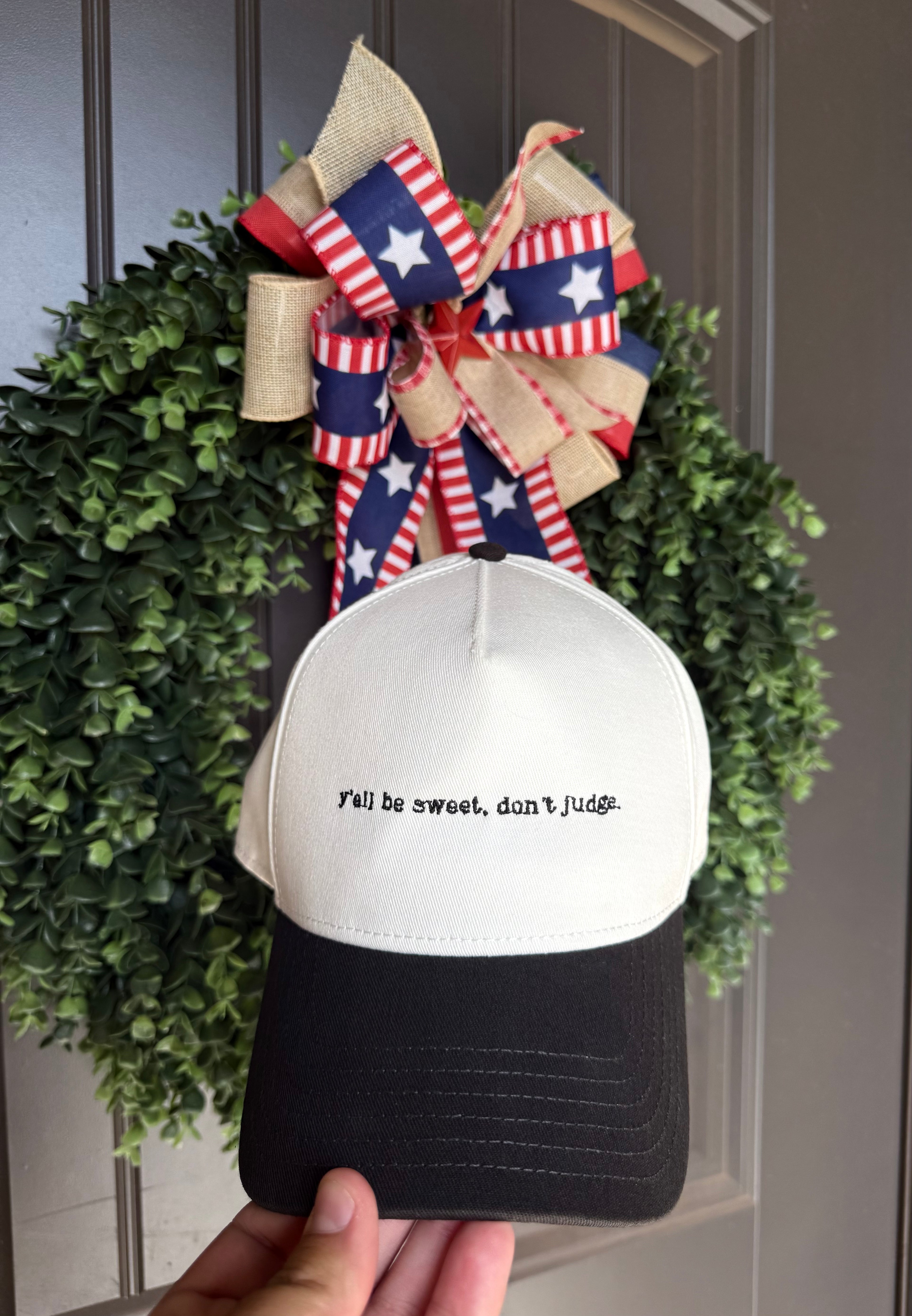 OkieMomLife Exclusive— "y'all be sweet. don't judge." Embroidered AS Colour Hat
