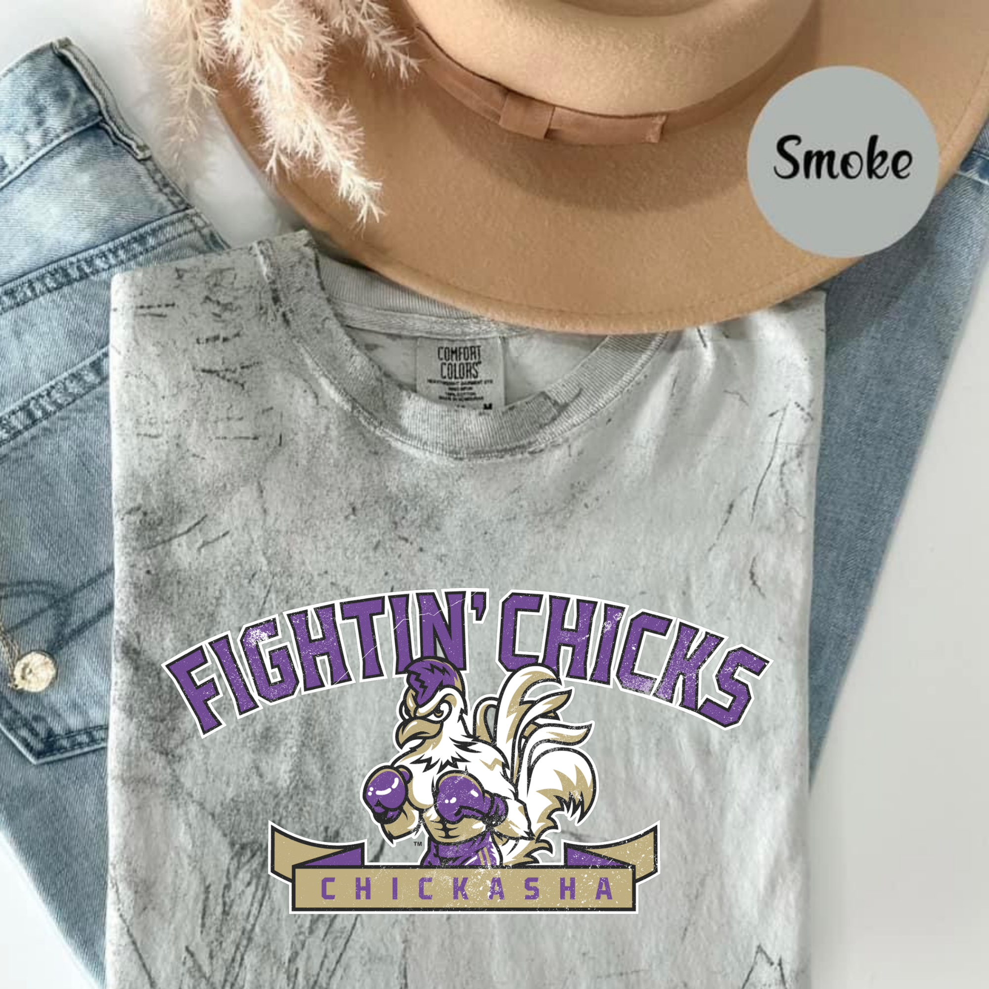 Fightin' Chicks Color Blast T-Shirt — Vintage Purple Mascot Tee