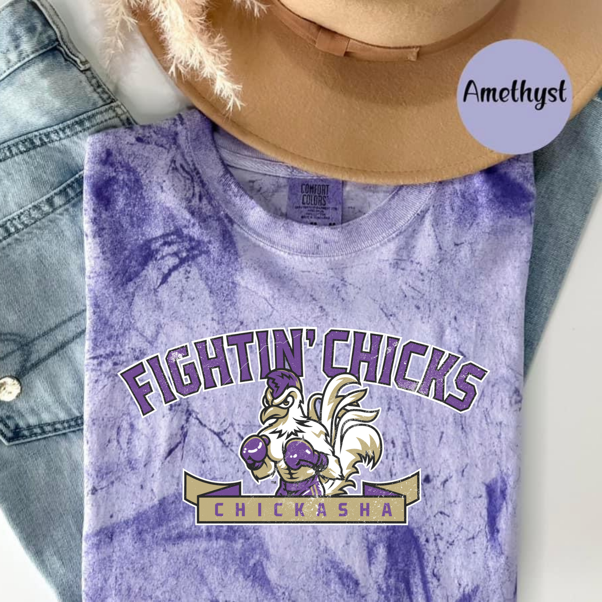 Fightin' Chicks Color Blast T-Shirt — Vintage Purple Mascot Tee