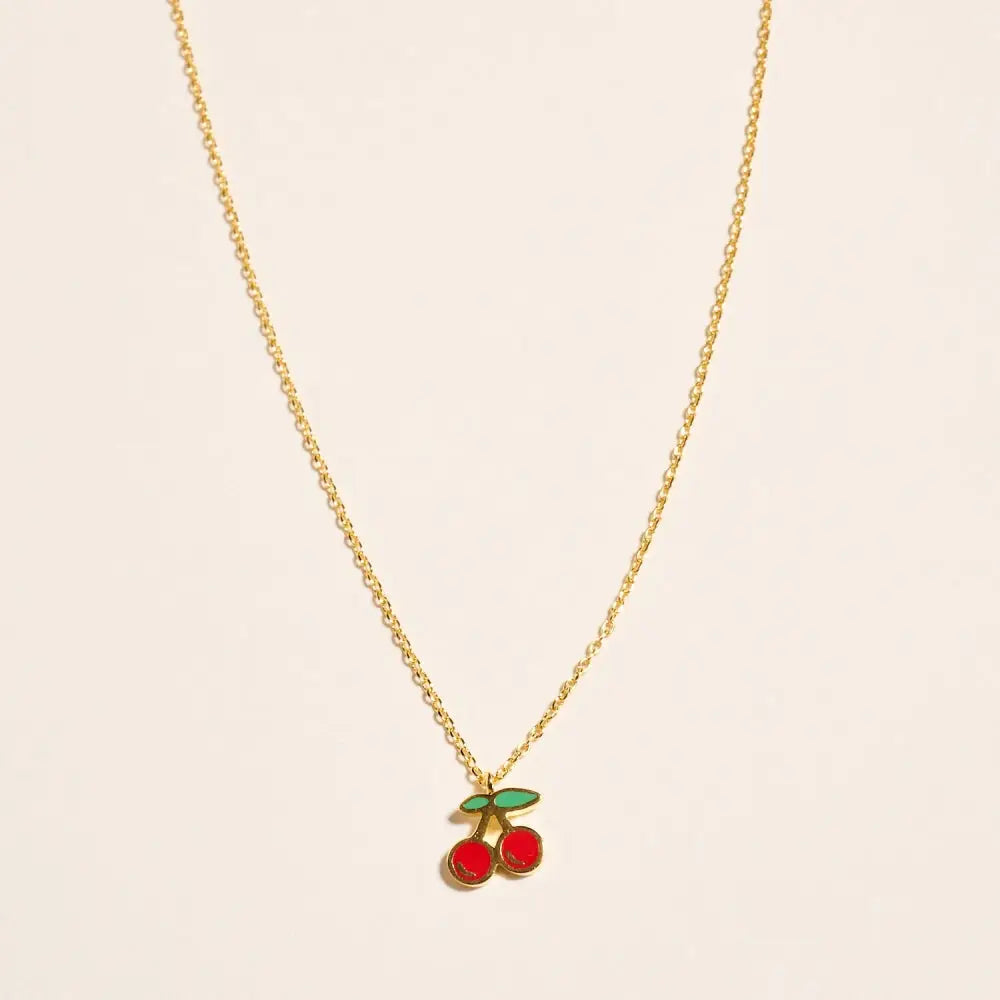 18K Gold Dipped Cherry Cherries Summer Necklace