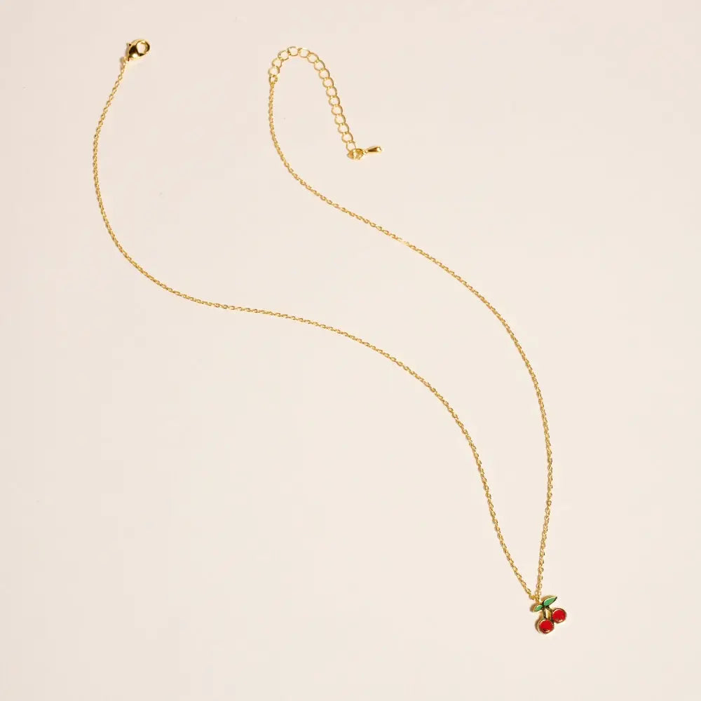 18K Gold Dipped Cherry Cherries Summer Necklace